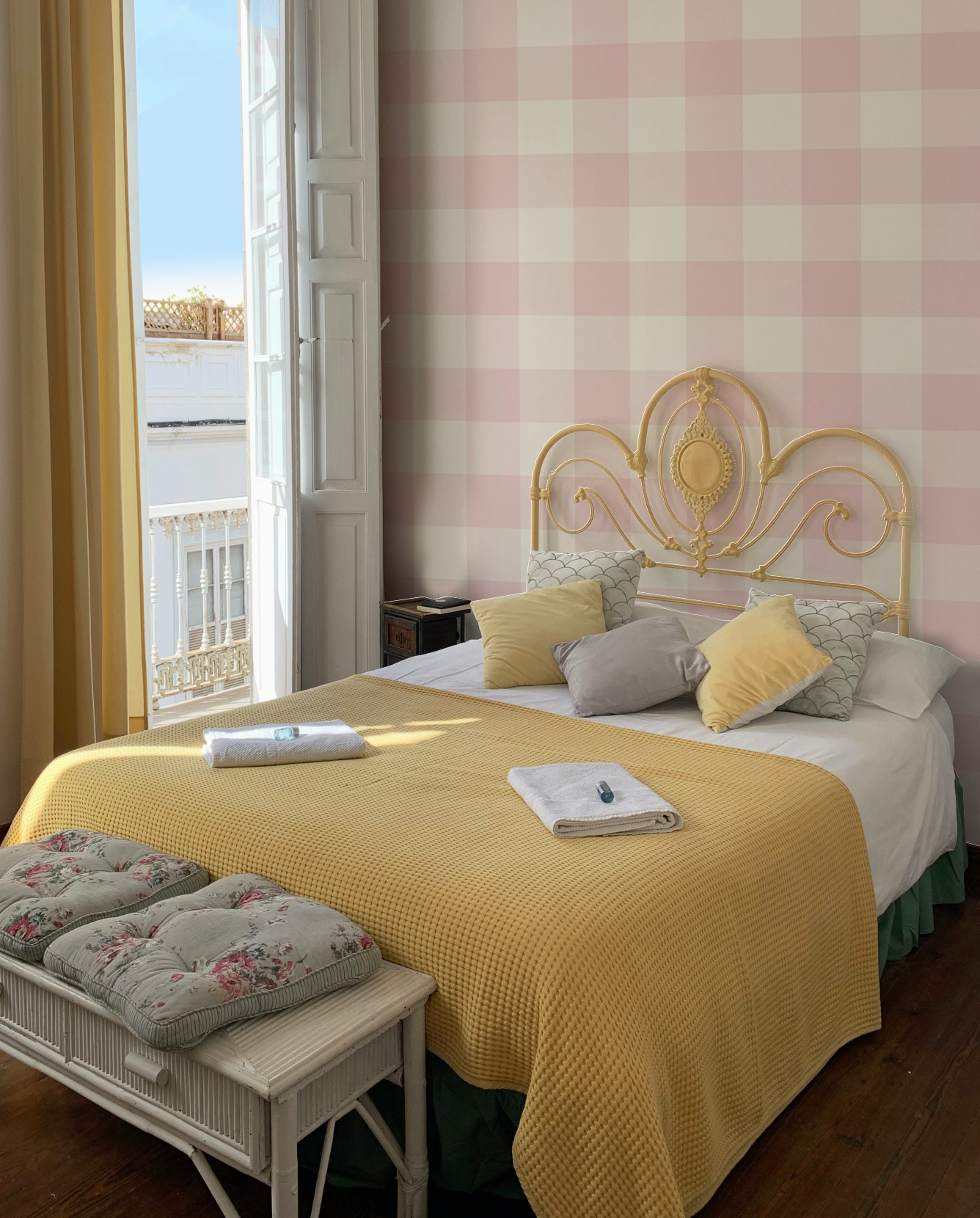 Large Gingham Check Light Pink Wallpaper