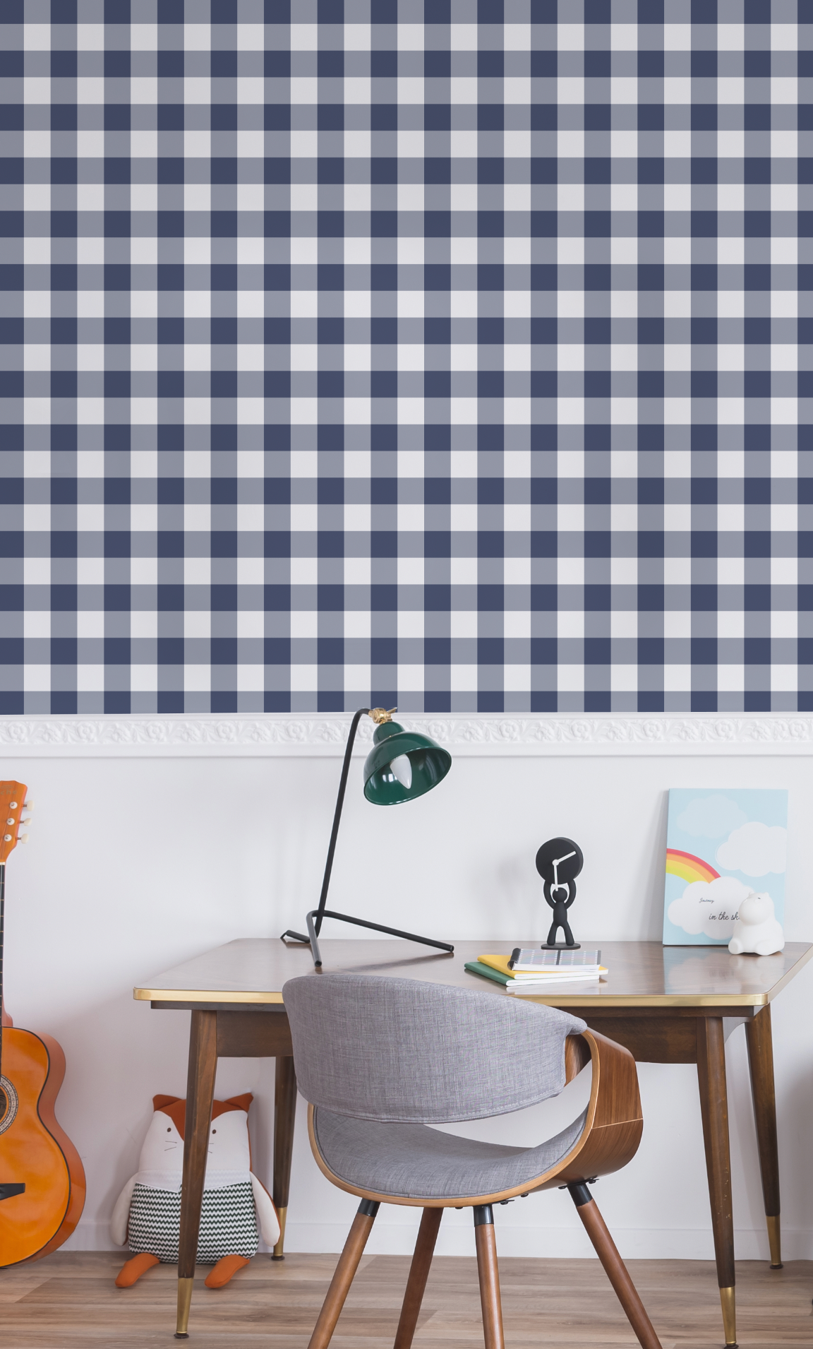 Small Gingham Check Navy Blue Wallpaper