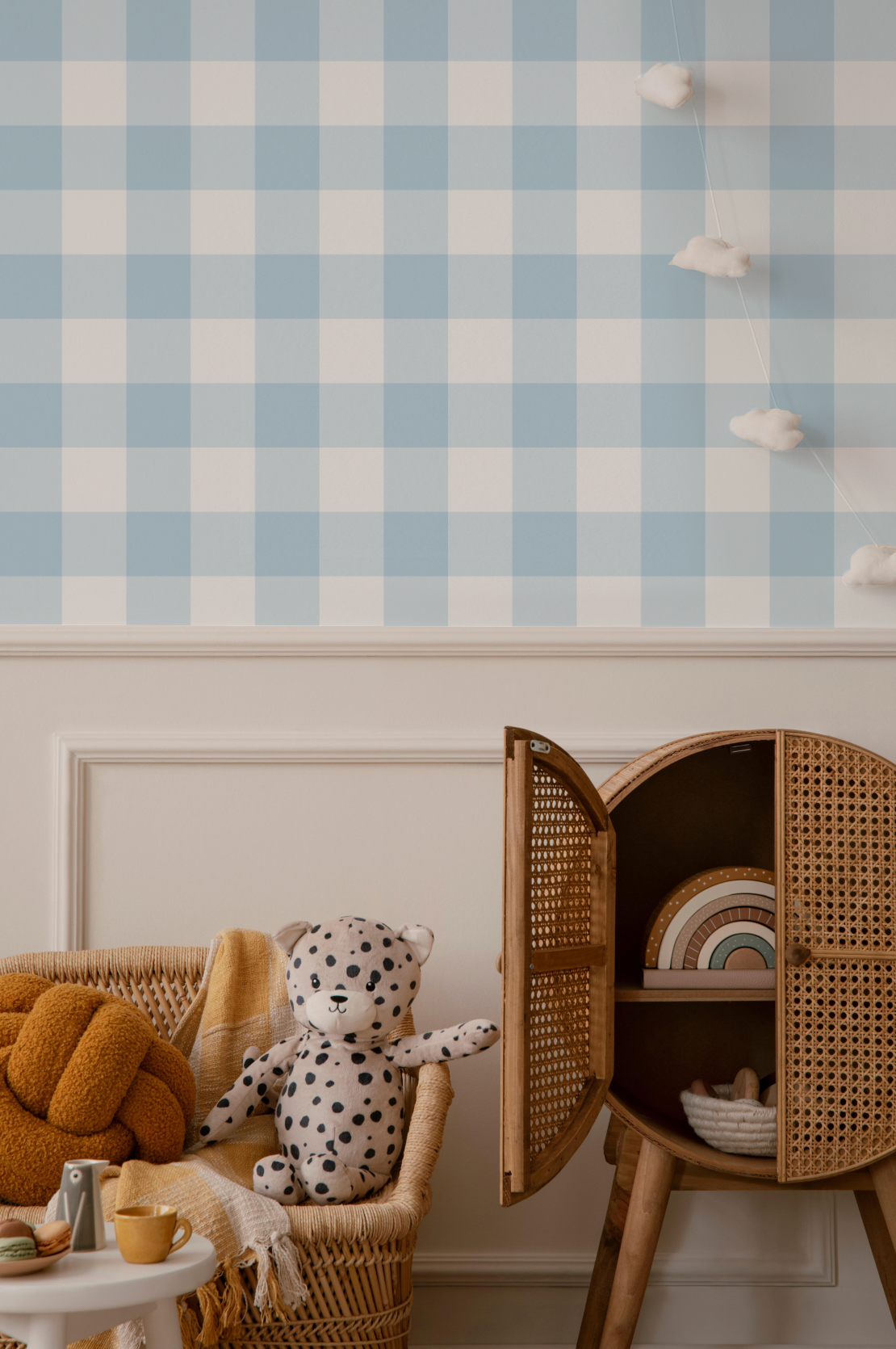 Medium Gingham Check Light Blue Wallpaper