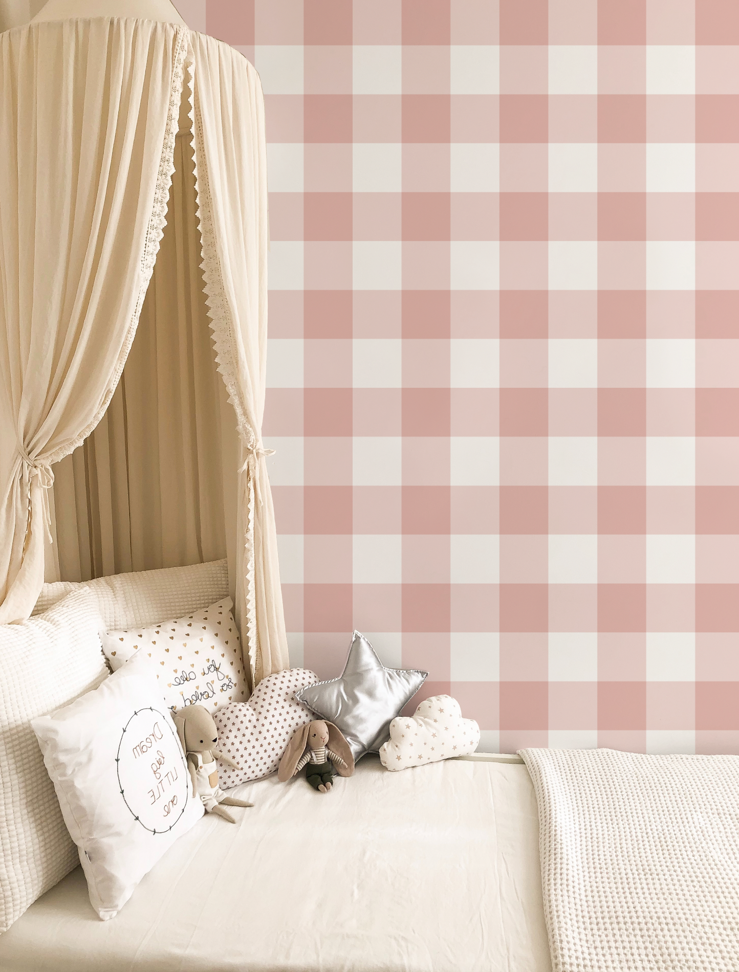 Medium Gingham Check Rose Pink Wallpaper