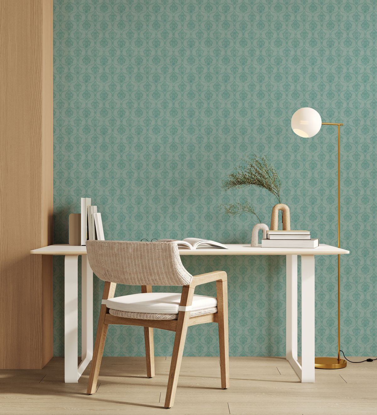 Hanna Stamp Emerald Green Wallpaper from Olive et Oriel where you can shop wallpaper and artworks online