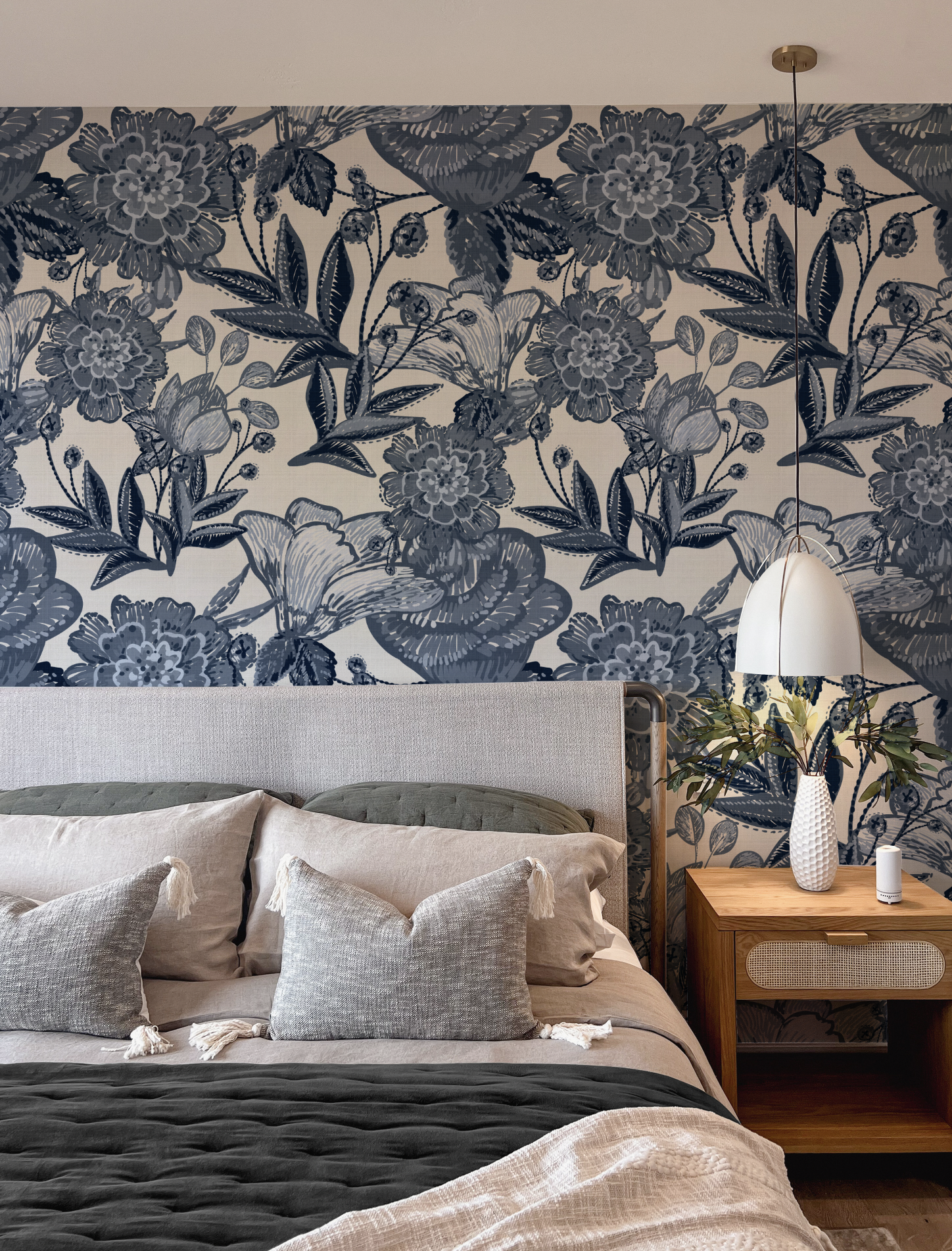 Sketched Royal Florals Navy Blue Wallpaper