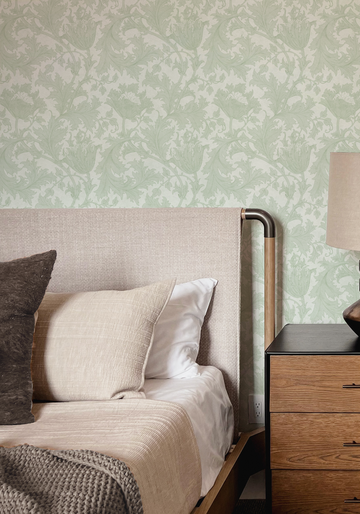 Bordeaux Florals Sage Green Wallpaper from Olive et Oriel where you can shop wallpaper and artworks online