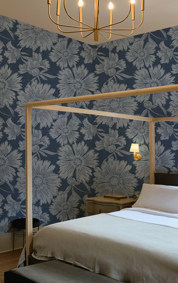 Luxe Country Floral Navy Wallpaper from Olive et Oriel where you can shop wallpaper and artworks online