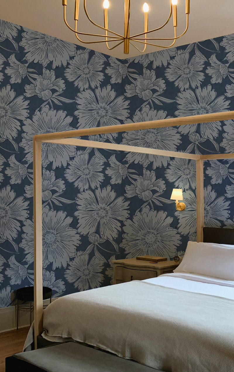 Luxe Country Floral Navy Wallpaper from Olive et Oriel where you can shop wallpaper and artworks online