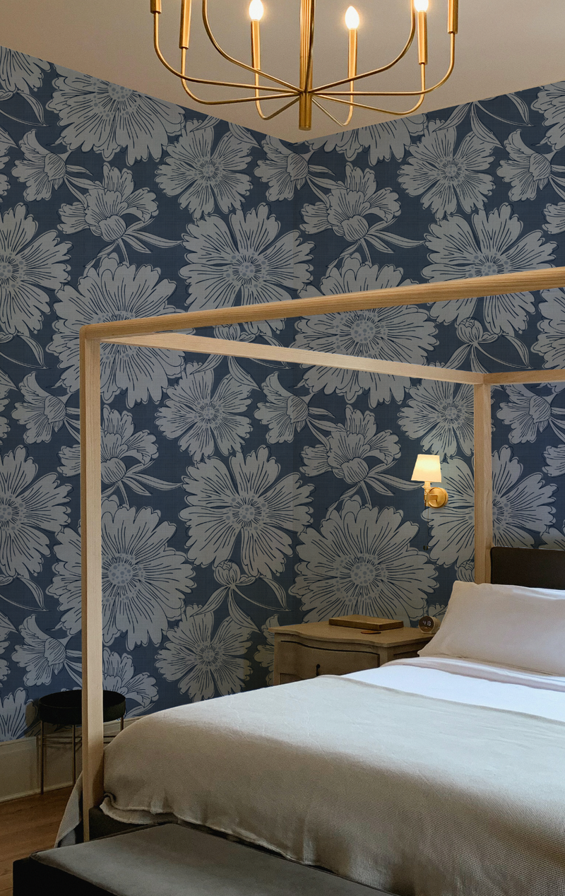 Luxe Country Floral Navy Wallpaper