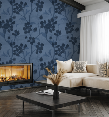 Tokyo Flower Navy Blue Wallpaper from Olive et Oriel where you can shop wallpaper and artworks online