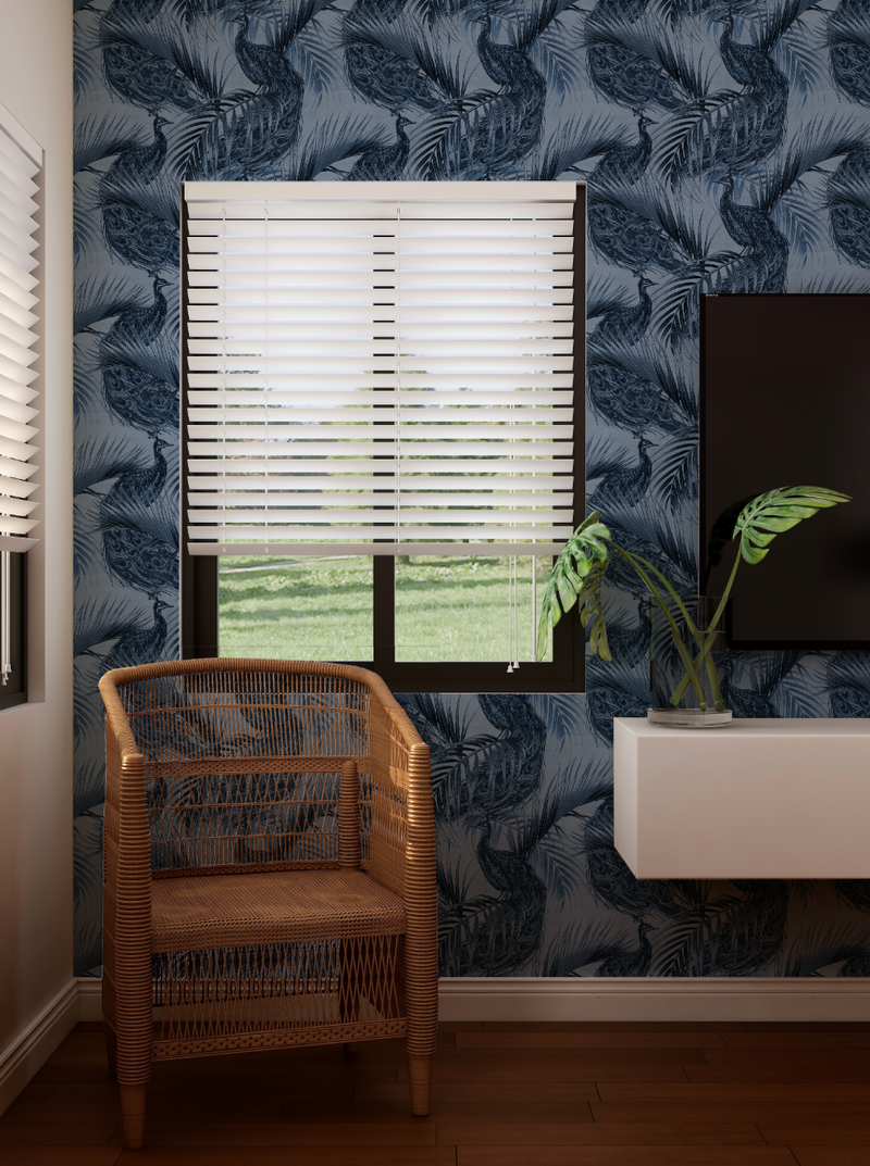 Peacock Luxe Navy Blue Wallpaper from Olive et Oriel where you can shop wallpaper and artworks online