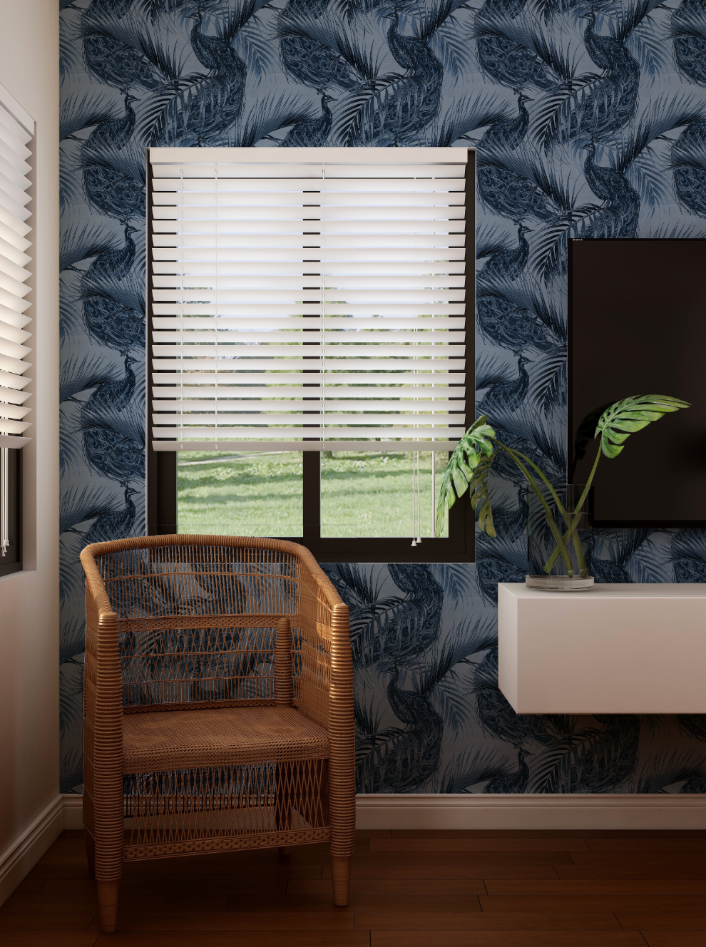 Peacock Luxe Navy Blue Wallpaper