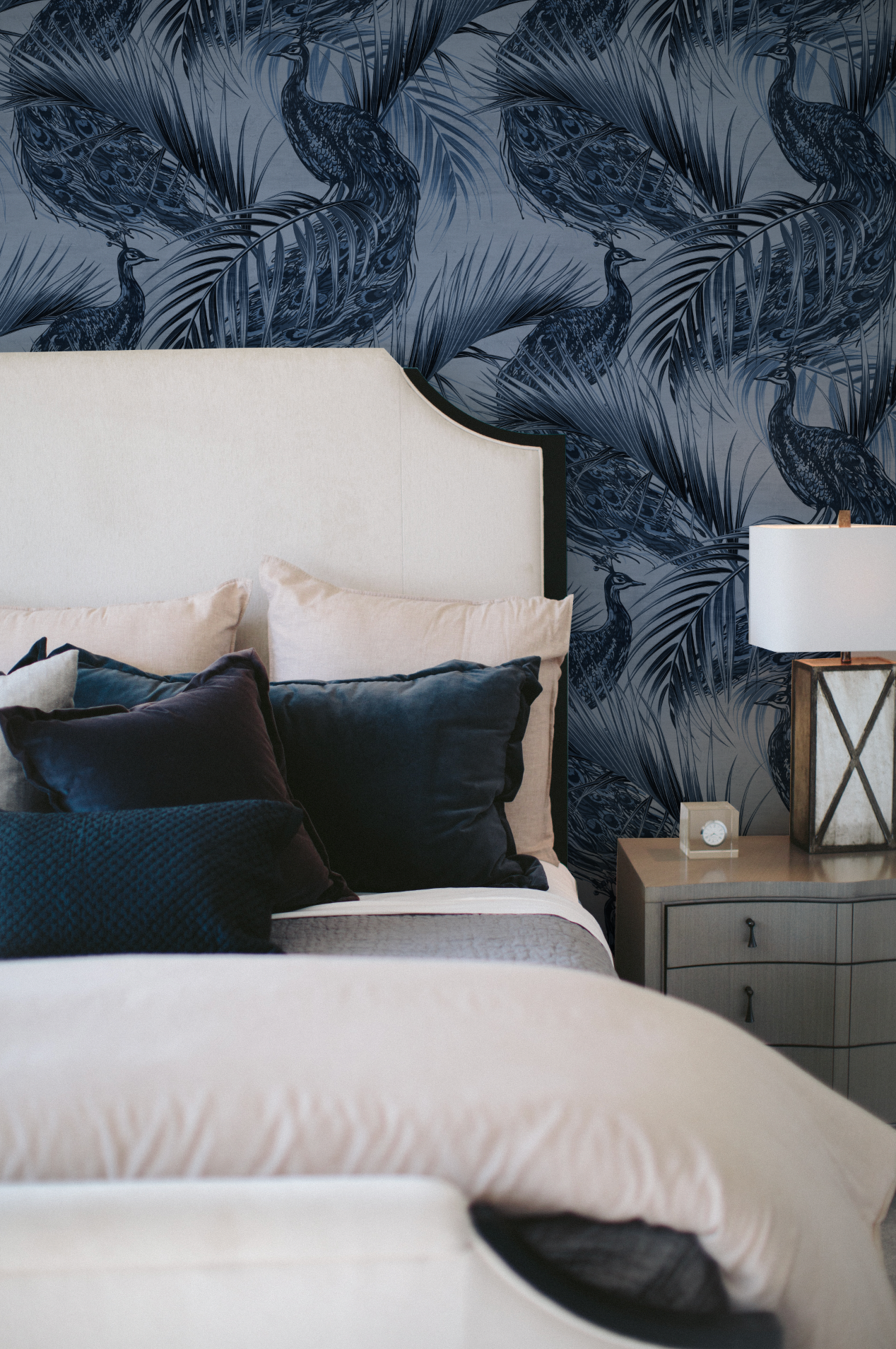 Peacock Luxe Navy Blue Wallpaper