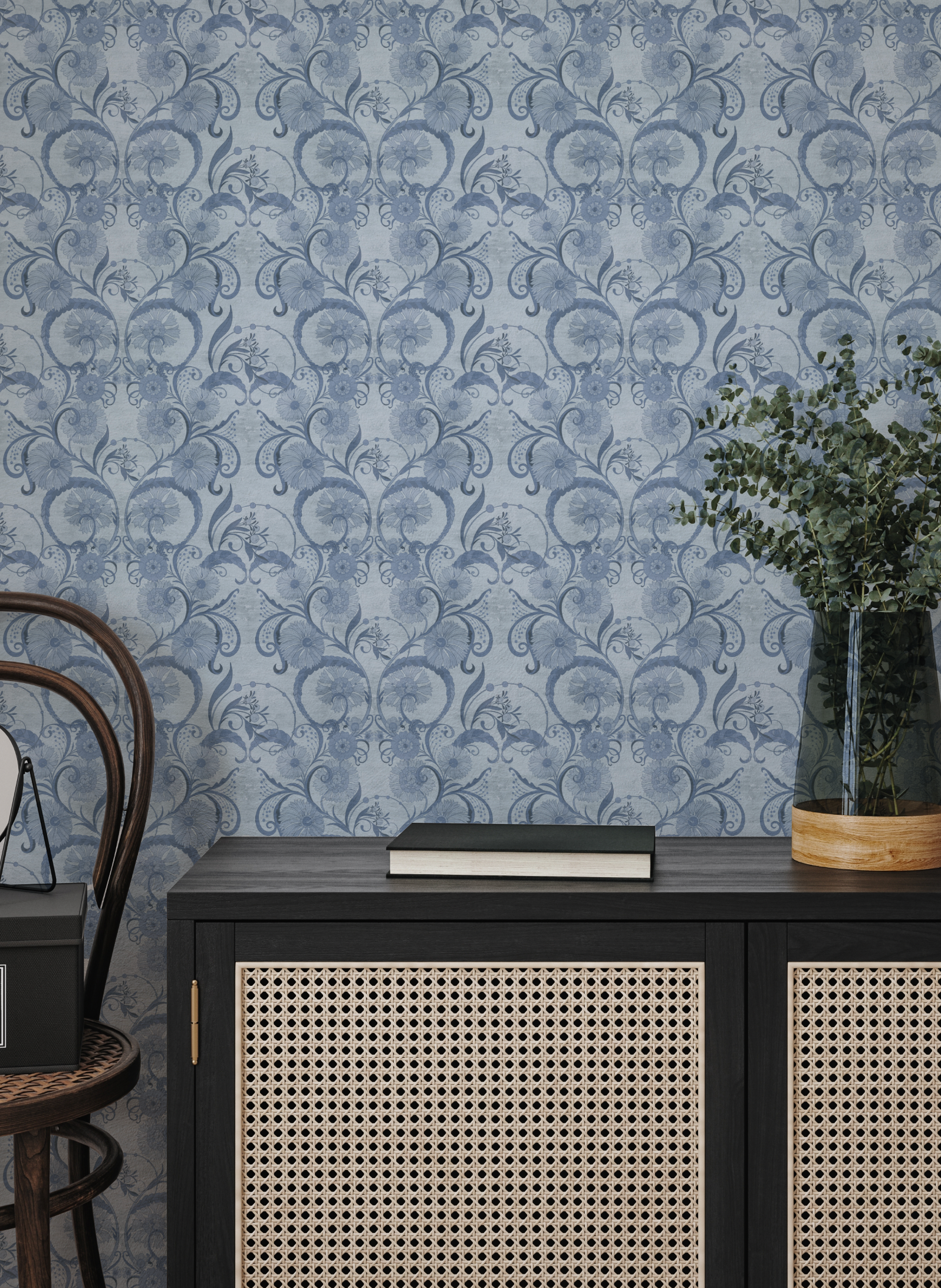 Decorative Navy Blue Wallpaper