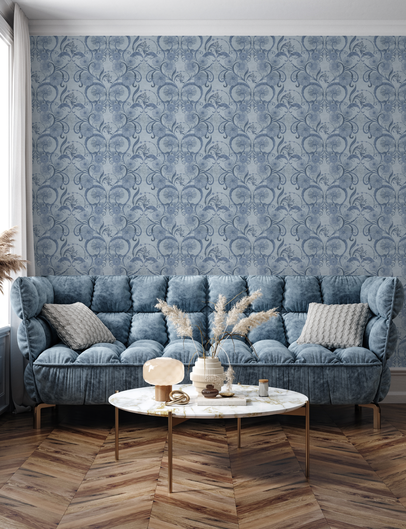 Decorative Navy Blue Wallpaper