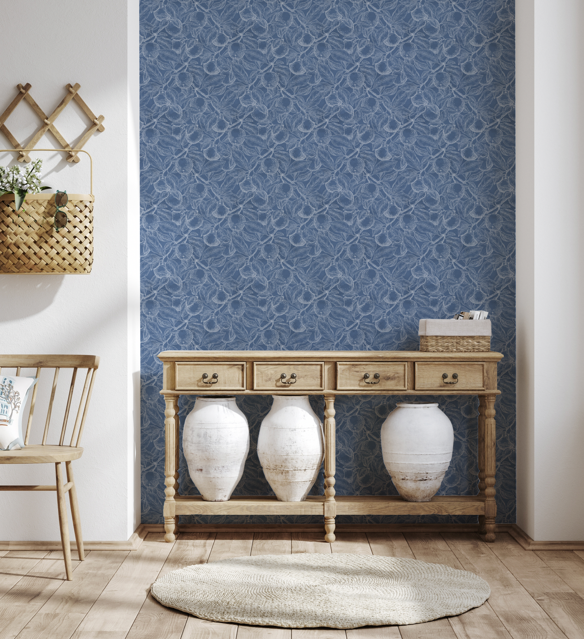 Orchid Foliage Navy Blue Wallpaper from Olive et Oriel where you can shop wallpaper and artworks online
