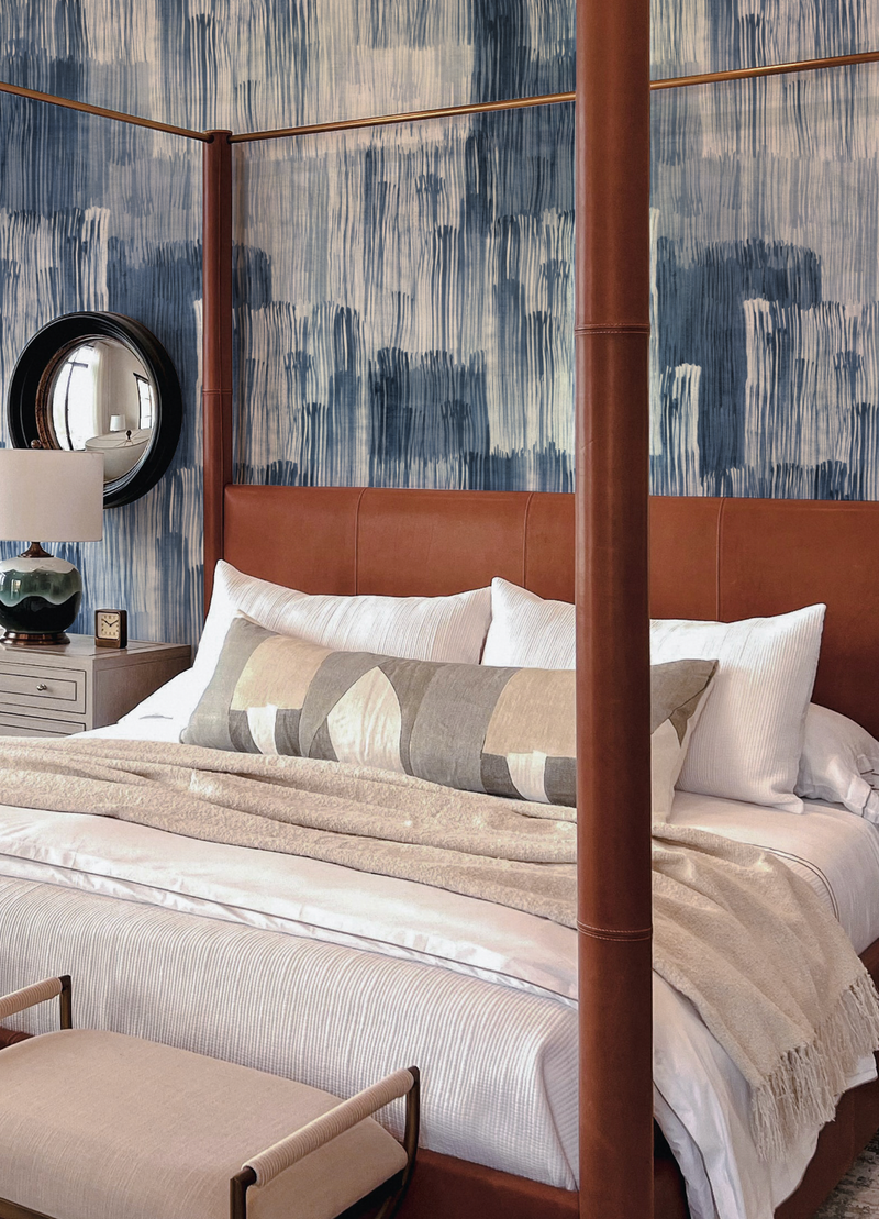 Painted Stripes Navy Blue Wallpaper from Olive et Oriel where you can shop wallpaper and artworks online