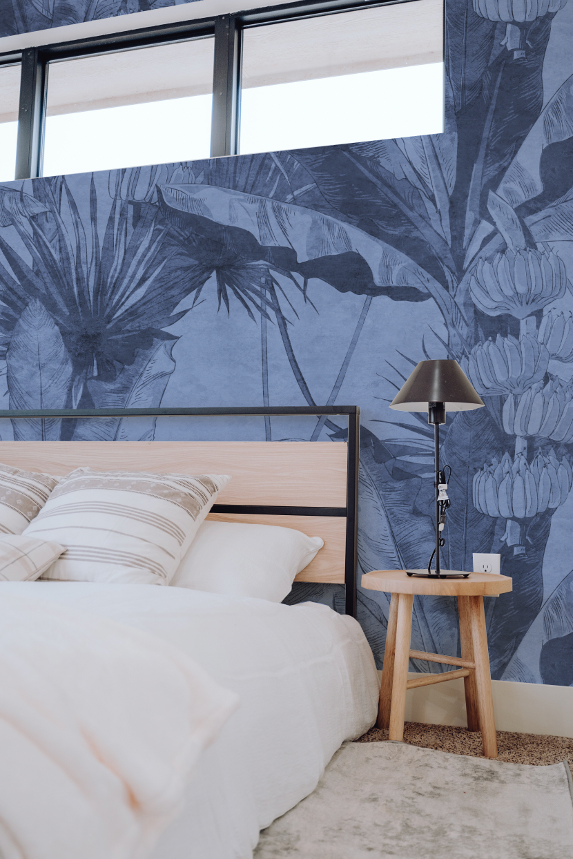 Banana Leaf Palm Navy Blue Wallpaper