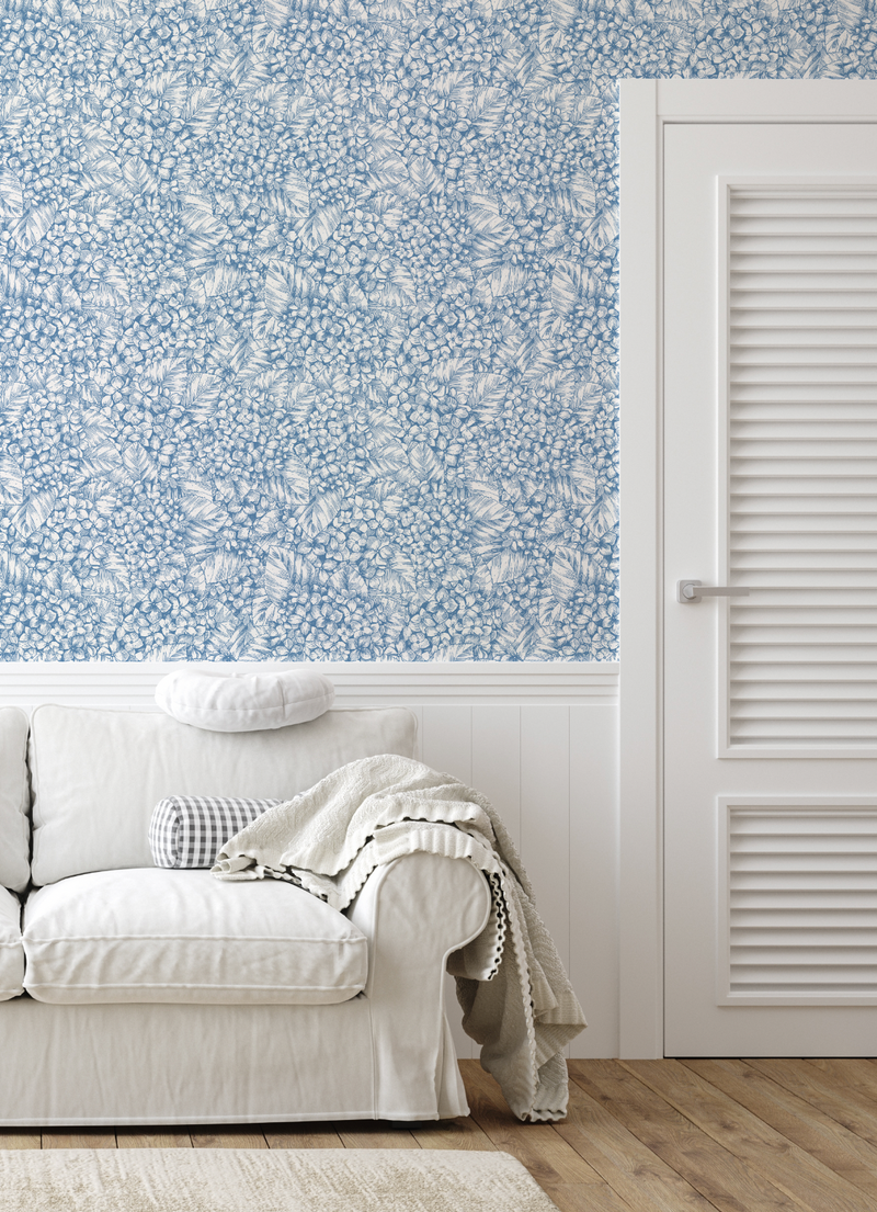 Luxe Hydrangea Navy Blue Wallpaper from Olive et Oriel where you can shop wallpaper and artworks online