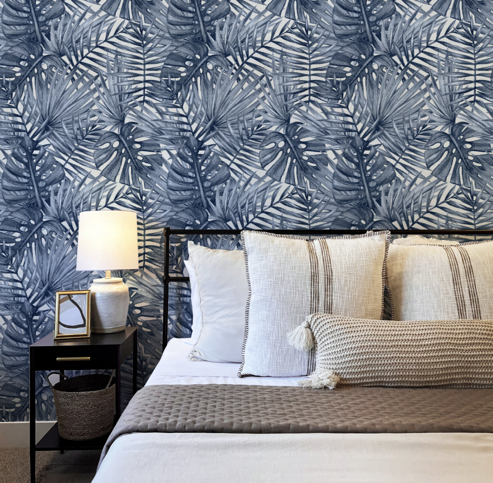 Palm Canopy Navy Blue Wallpaper