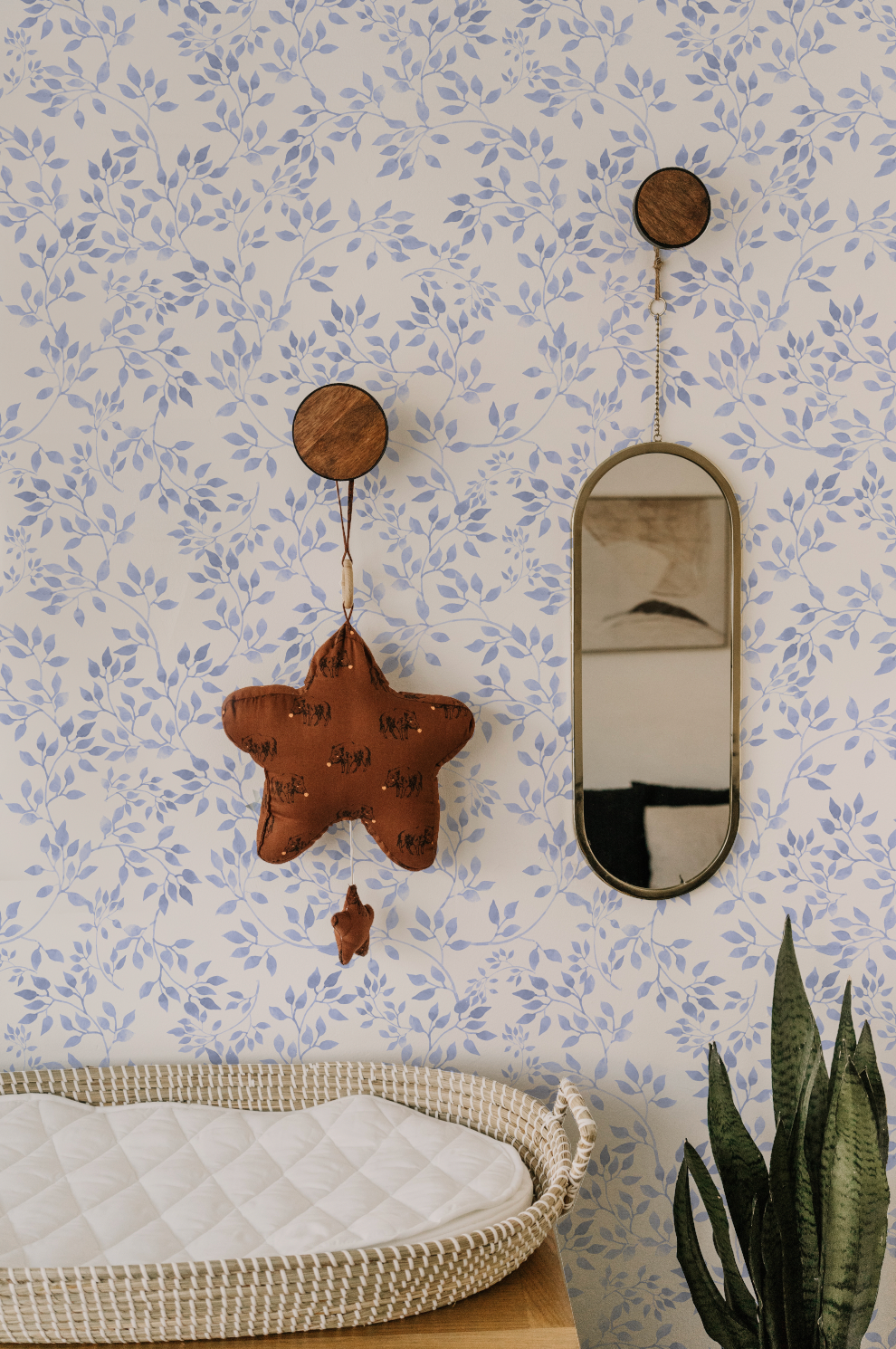 Sweet Leaves Navy Blue Wallpaper from Olive et Oriel where you can shop wallpaper and artworks online