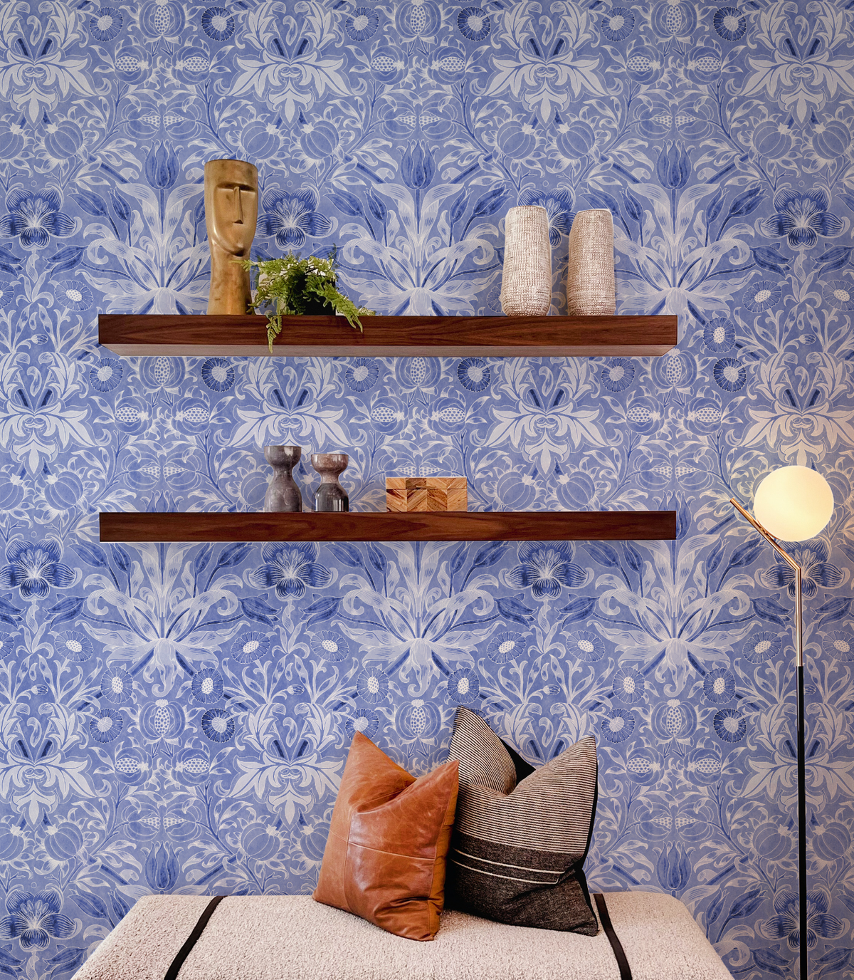 Blossom Navy Blue Wallpaper from Olive et Oriel where you can shop wallpaper and artworks online