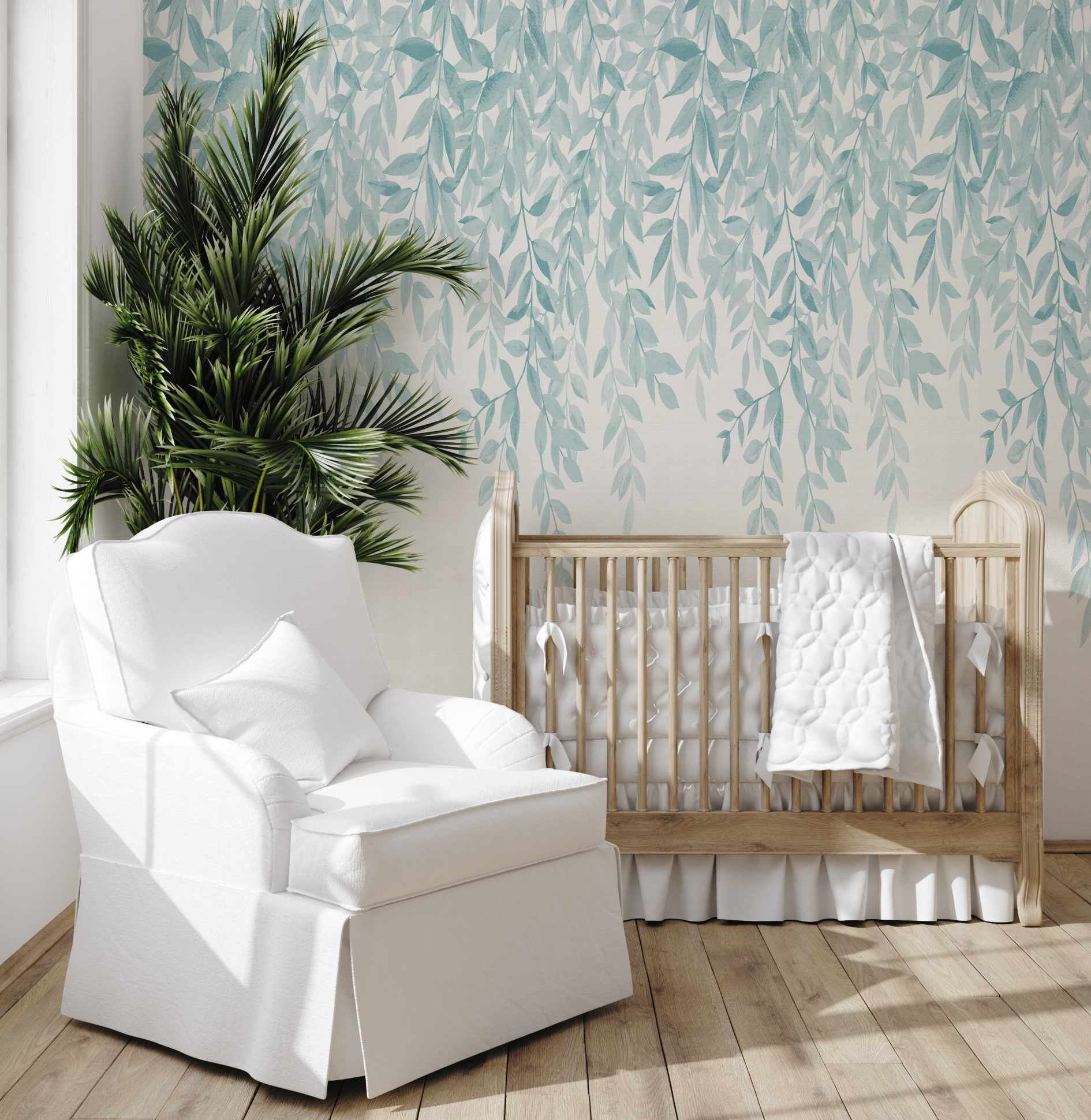 Falling Leaves Light Teal Blue Wallpaper