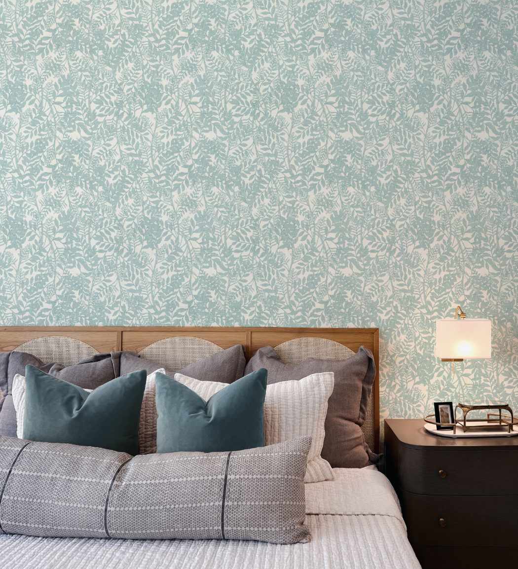 Lush Leaves Light Teal Blue Wallpaper