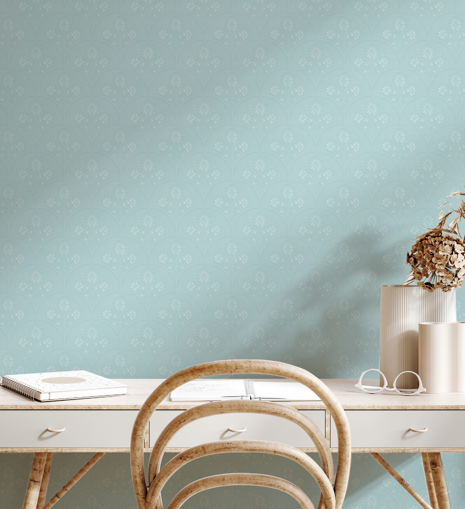 County Scallops Light Teal Blue Wallpaper