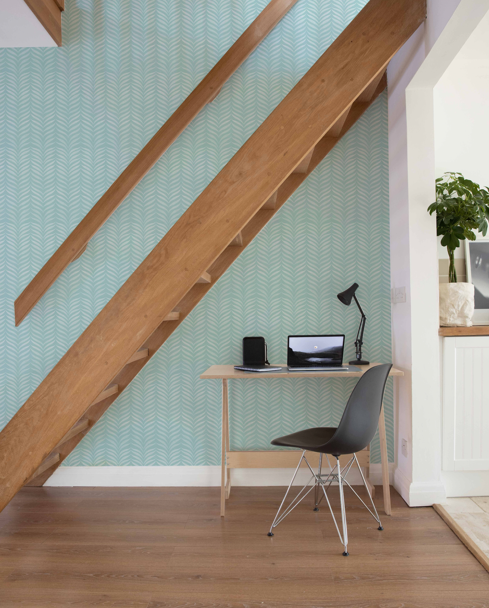 Watercolour Herringbone Light Teal Blue Wallpaper