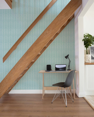 Watercolour Herringbone Light Teal Blue Wallpaper from Olive et Oriel where you can shop wallpaper and artworks online