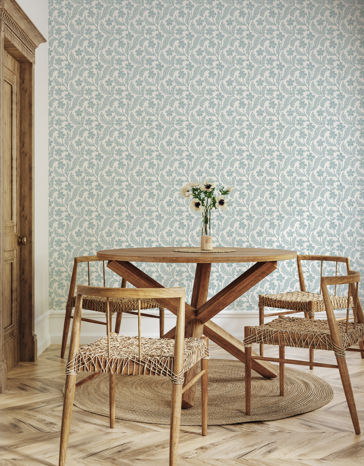 Country Blossom Light Teal Blue Wallpaper