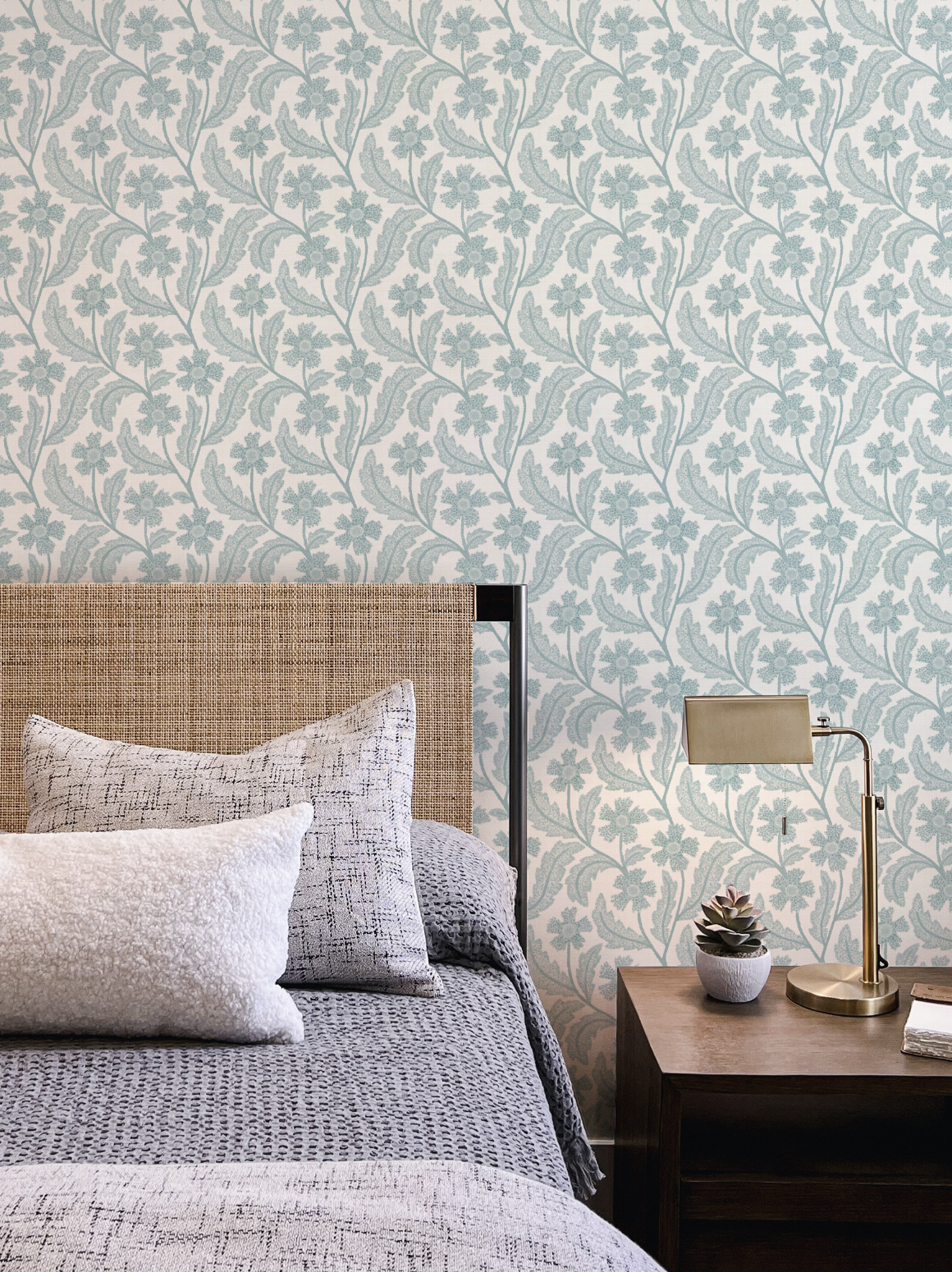 Country Blossom Light Teal Blue Wallpaper