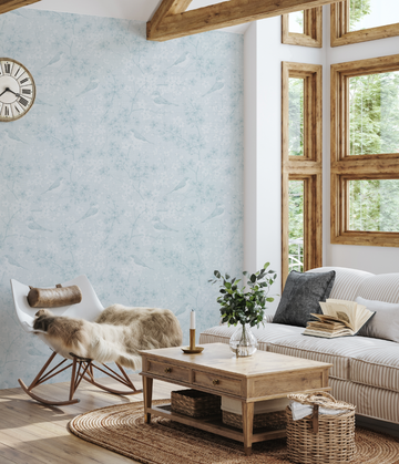 Sweet Bird Light Teal Blue Wallpaper from Olive et Oriel where you can shop wallpaper and artworks online