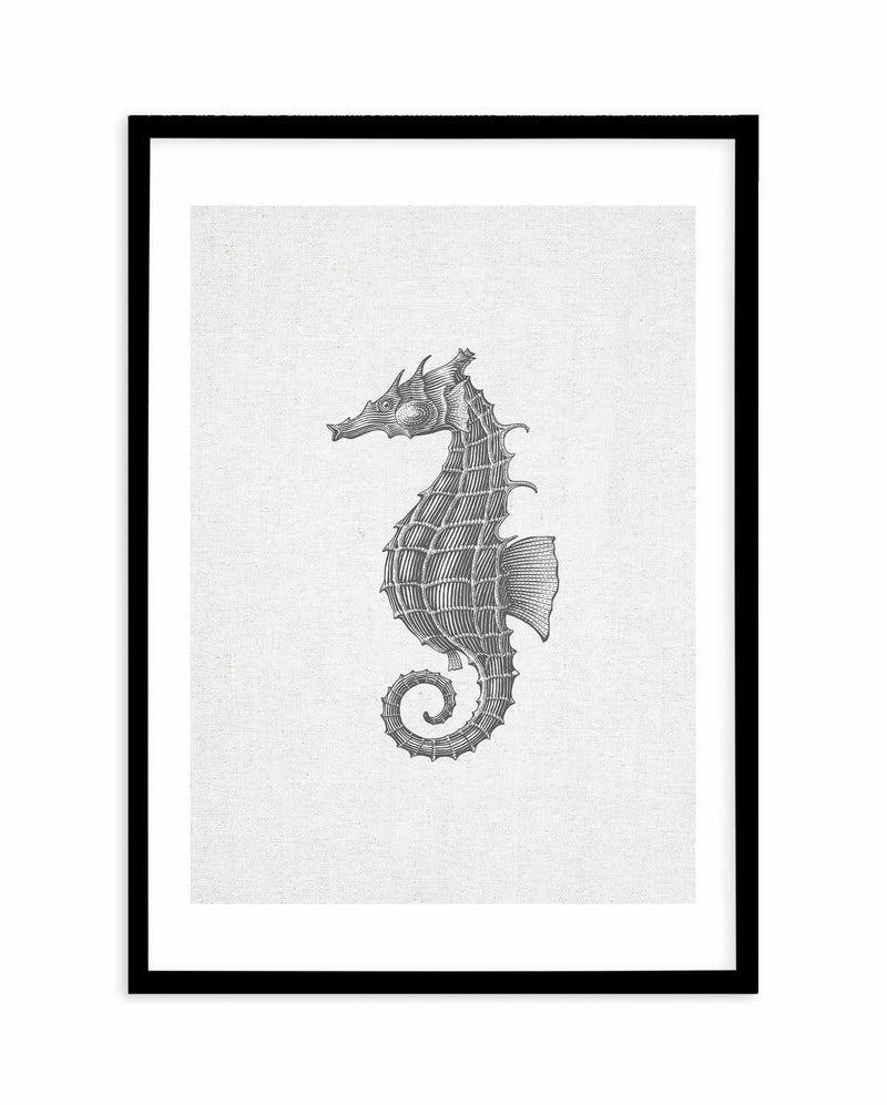 Seahorse on Linen Art Print-PRINT-Olive et Oriel-Olive et Oriel-A5 | 5.8" x 8.3" | 14.8 x 21cm-Black-With White Border-Buy-Australian-Art-Prints-Online-with-Olive-et-Oriel-Your-Artwork-Specialists-Austrailia-Decorate-With-Coastal-Photo-Wall-Art-Prints-From-Our-Beach-House-Artwork-Collection-Fine-Poster-and-Framed-Artwork