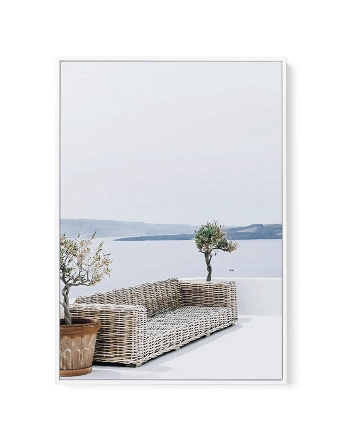 Seat In The Sun | Framed Canvas-Shop Greece Wall Art Prints Online with Olive et Oriel - Our collection of Greek Islands art prints offer unique wall art including blue domes of Santorini in Oia, mediterranean sea prints and incredible posters from Milos and other Greece landscape photography - this collection will add mediterranean blue to your home, perfect for updating the walls in coastal, beach house style. There is Greece art on canvas and extra large wall art with fast, free shipping acro