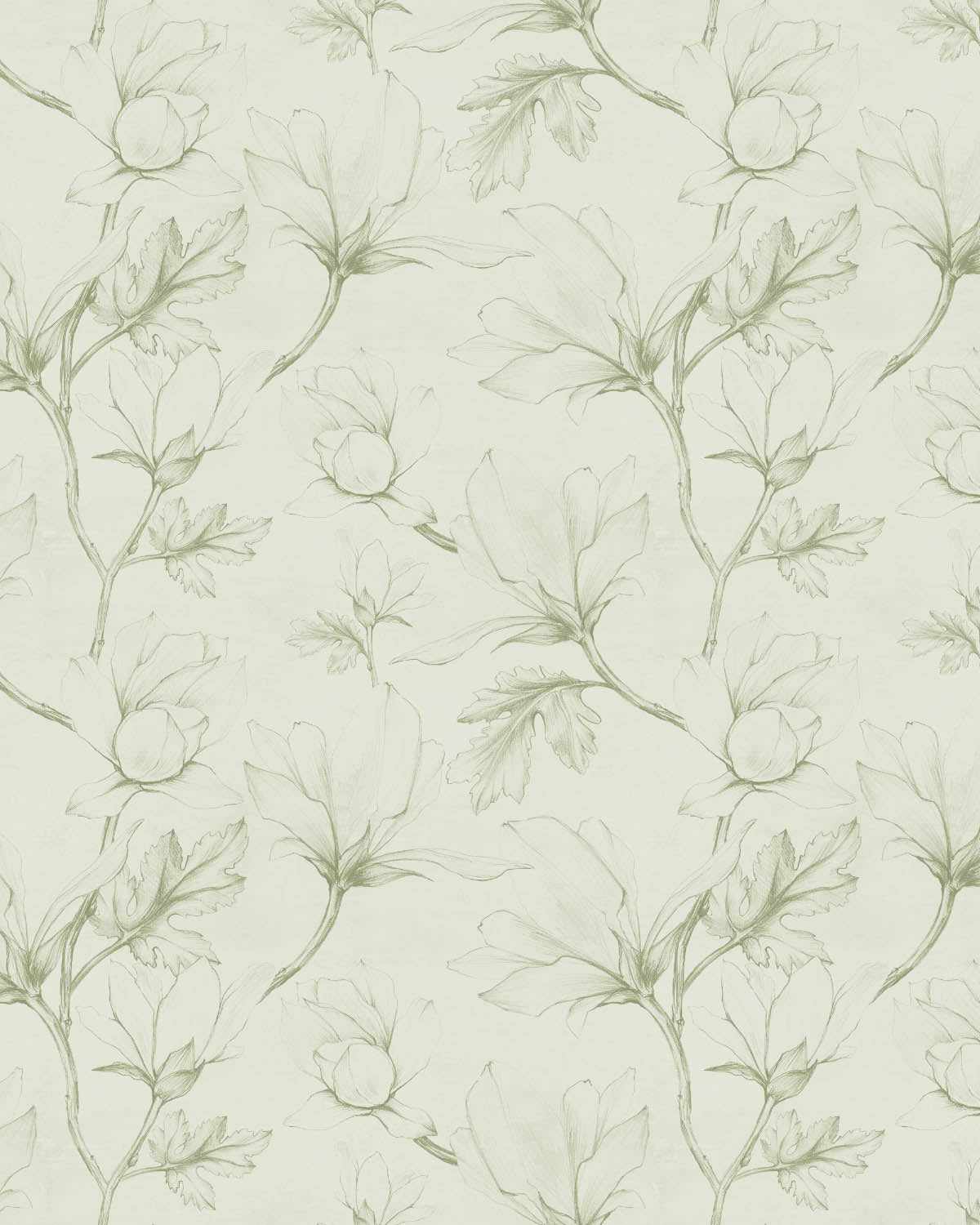 Sketched Magnolias Sage Green Wallpaper-Wallpaper-Buy Australian Removable Wallpaper Now Sage Green Wallpaper Peel And Stick Wallpaper Online At Olive et Oriel Custom Made Wallpapers Wall Papers Decorate Your Bedroom Living Room Kids Room or Commercial Interior