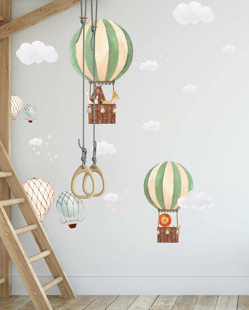 Skyfari | Hot Air Balloons Decal Set-Decals-Olive et Oriel-Decorate your kids bedroom wall decor with removable wall decals, these fabric kids decals are a great way to add colour and update your children's bedroom. Available as girls wall decals or boys wall decals, there are also nursery decals.