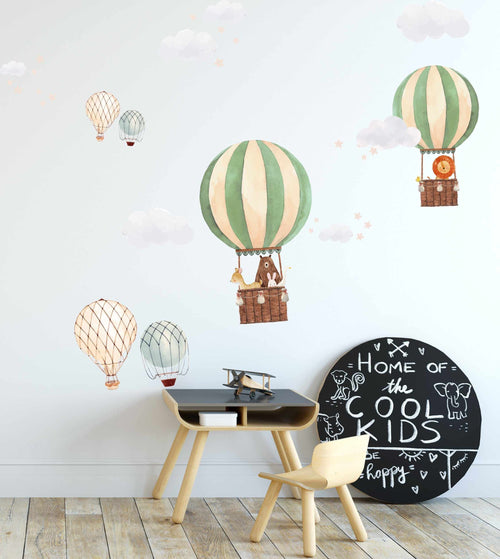 Skyfari | Hot Air Balloons Decal Set-Decals-Olive et Oriel-Decorate your kids bedroom wall decor with removable wall decals, these fabric kids decals are a great way to add colour and update your children's bedroom. Available as girls wall decals or boys wall decals, there are also nursery decals.