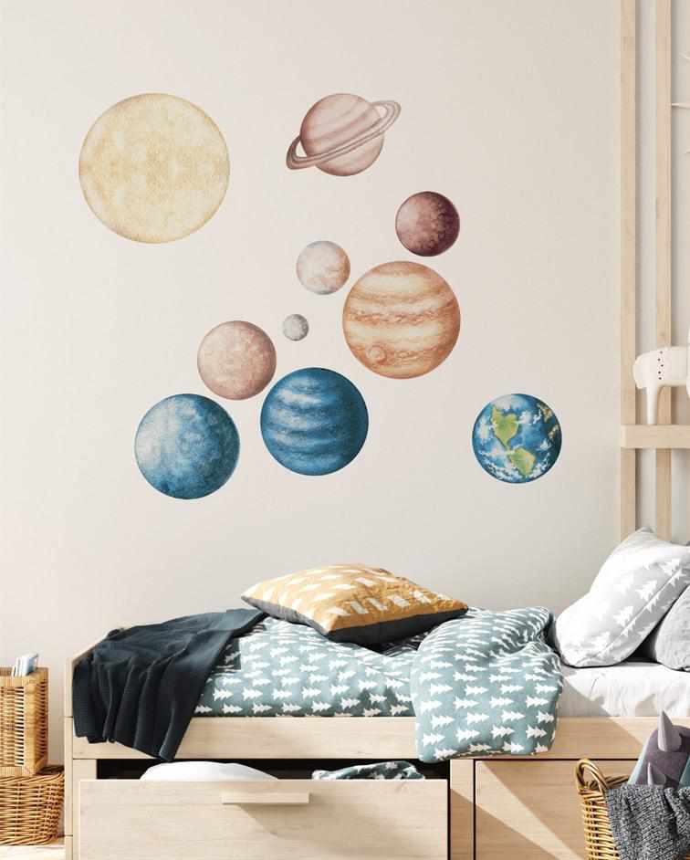 Solar System Decal Set-Decals-Olive et Oriel-Decorate your kids bedroom wall decor with removable wall decals, these fabric kids decals are a great way to add colour and update your children's bedroom. Available as girls wall decals or boys wall decals, there are also nursery decals.