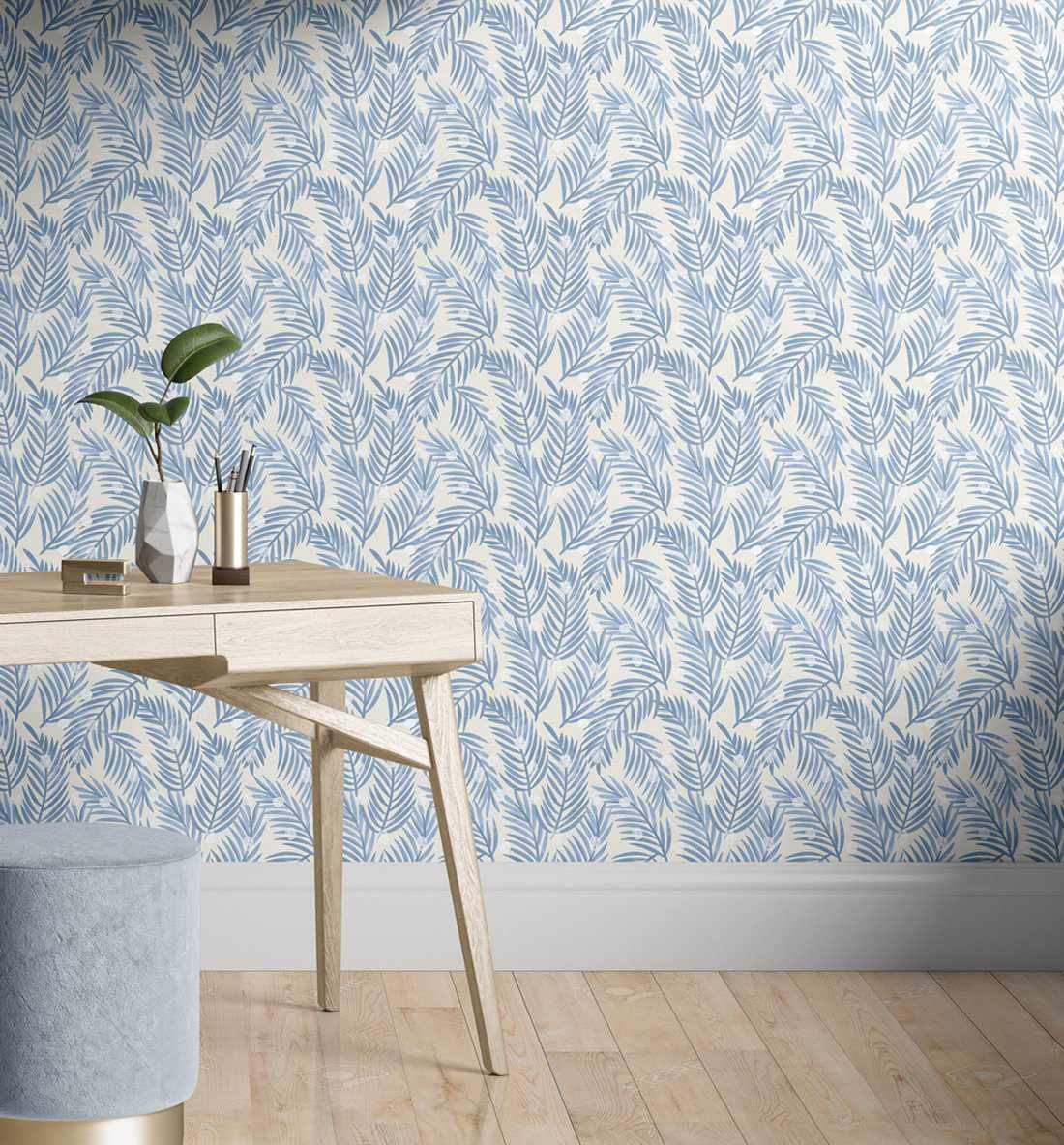 SHOP Spotted Blue Palms Beach House Removable Fabric Wallpaper Online ...