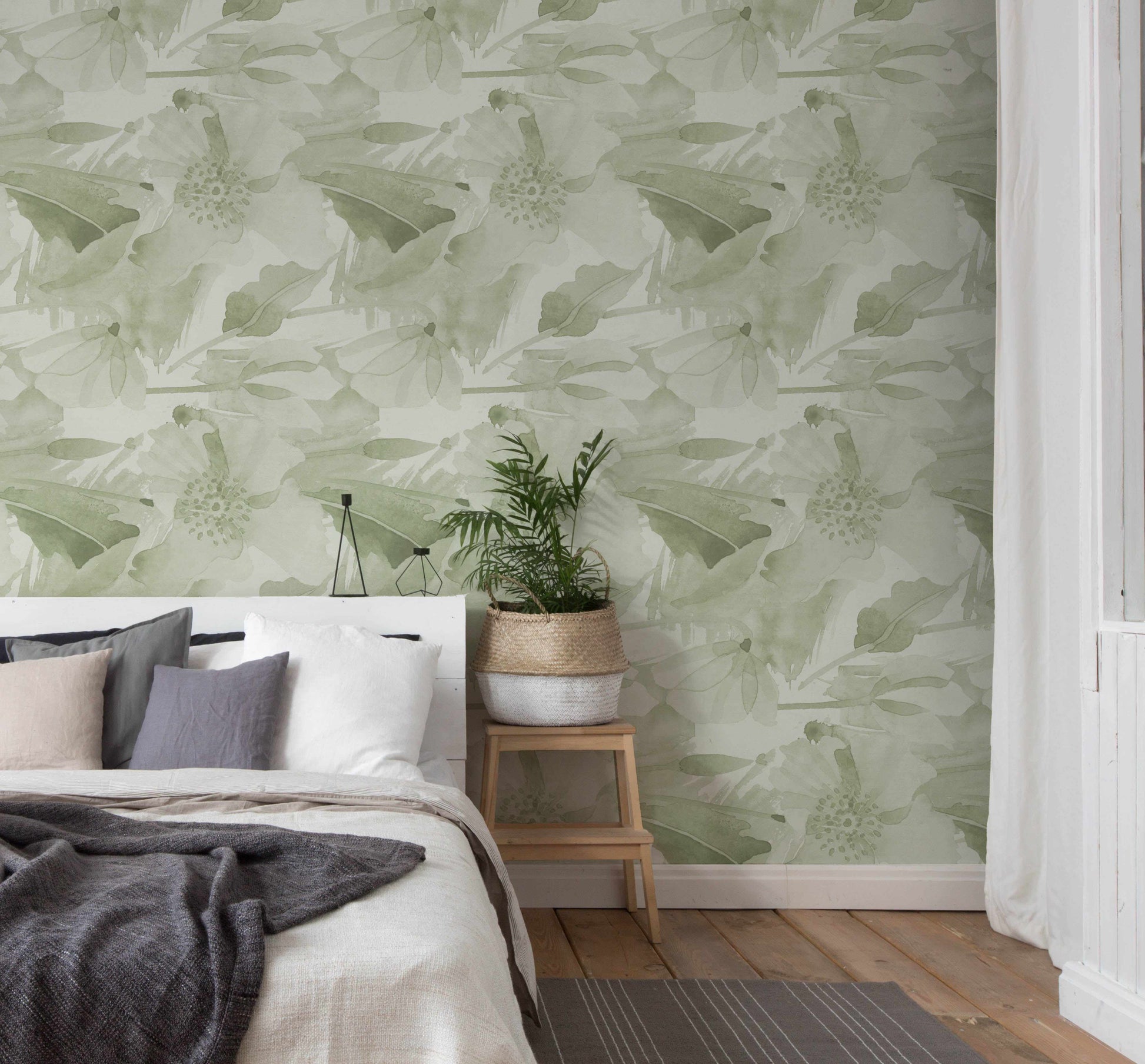 Spring Blossom Sage Green Wallpaper-Wallpaper-Buy Australian Removable Wallpaper Now Sage Green Wallpaper Peel And Stick Wallpaper Online At Olive et Oriel Custom Made Wallpapers Wall Papers Decorate Your Bedroom Living Room Kids Room or Commercial Interior