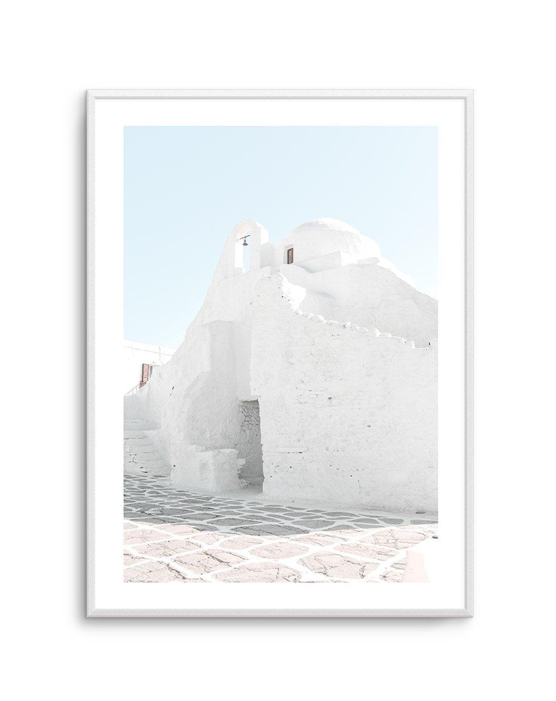 Streets of Mykonos Art Print-Shop Greece Wall Art Prints Online with Olive et Oriel - Our collection of Greek Islands art prints offer unique wall art including blue domes of Santorini in Oia, mediterranean sea prints and incredible posters from Milos and other Greece landscape photography - this collection will add mediterranean blue to your home, perfect for updating the walls in coastal, beach house style. There is Greece art on canvas and extra large wall art with fast, free shipping across 