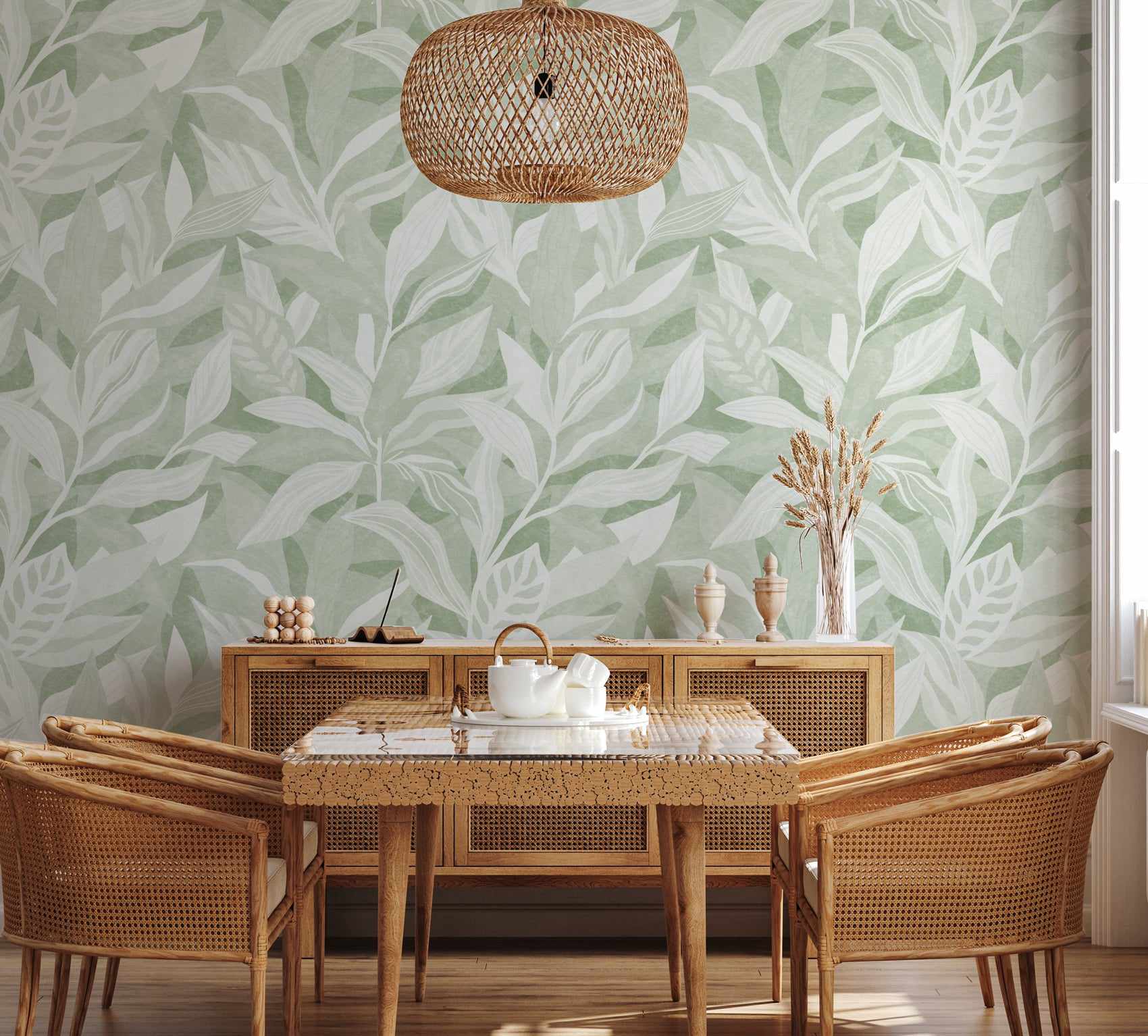 Luxe Leaf Sage Green Wallpaper