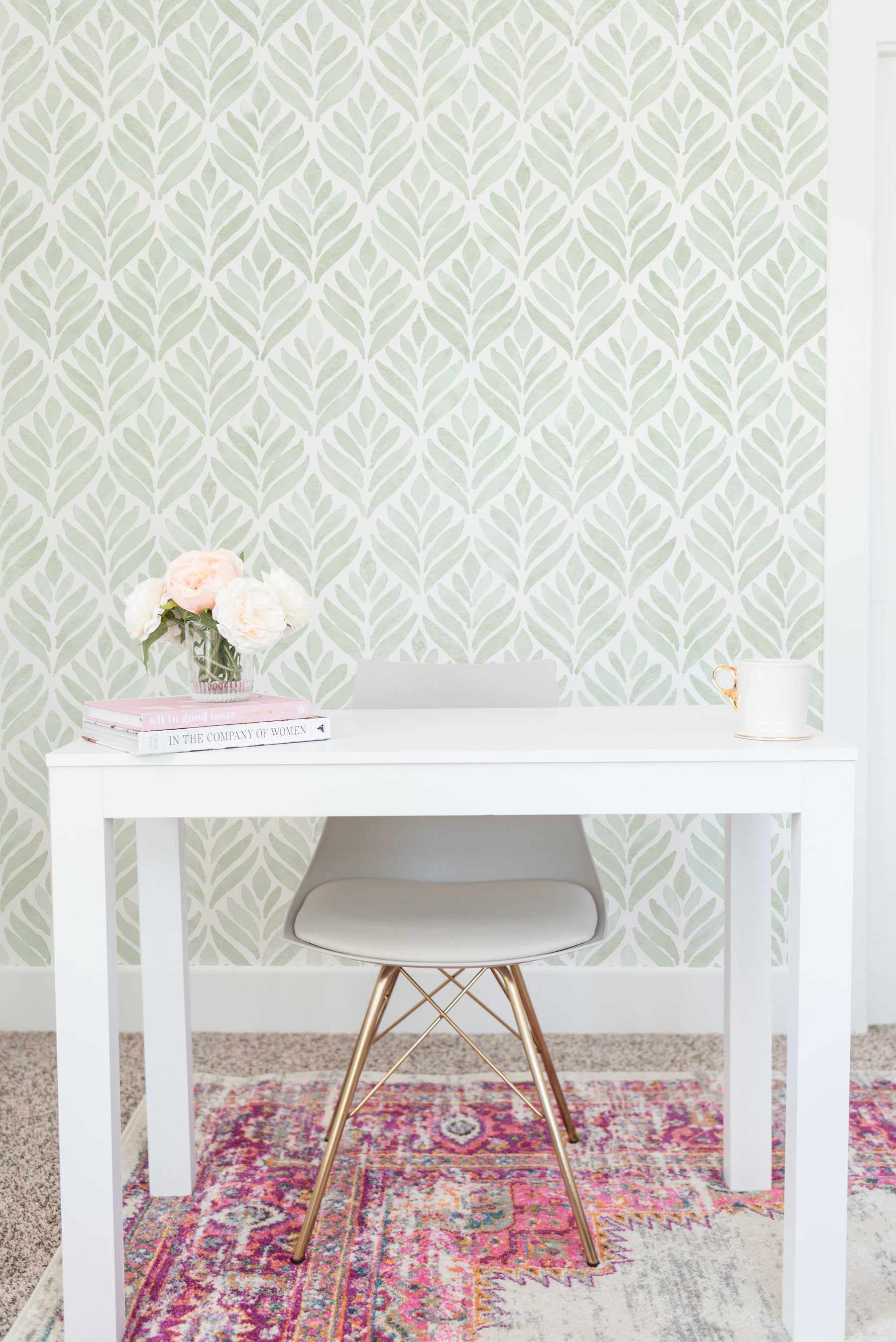 Watercolour Petal Sage Green Wallpaper