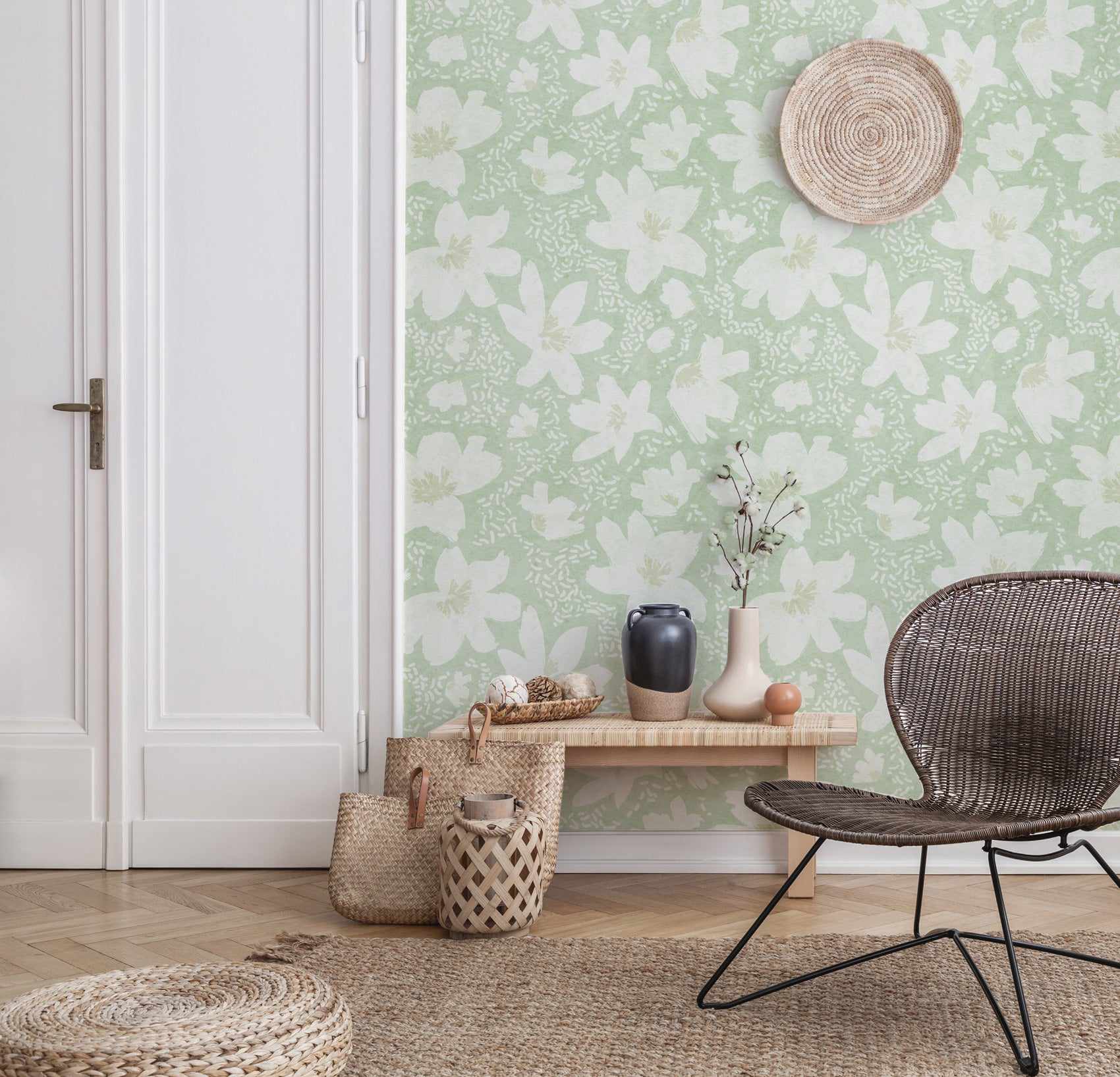 Spring Florals Sage Green Wallpaper