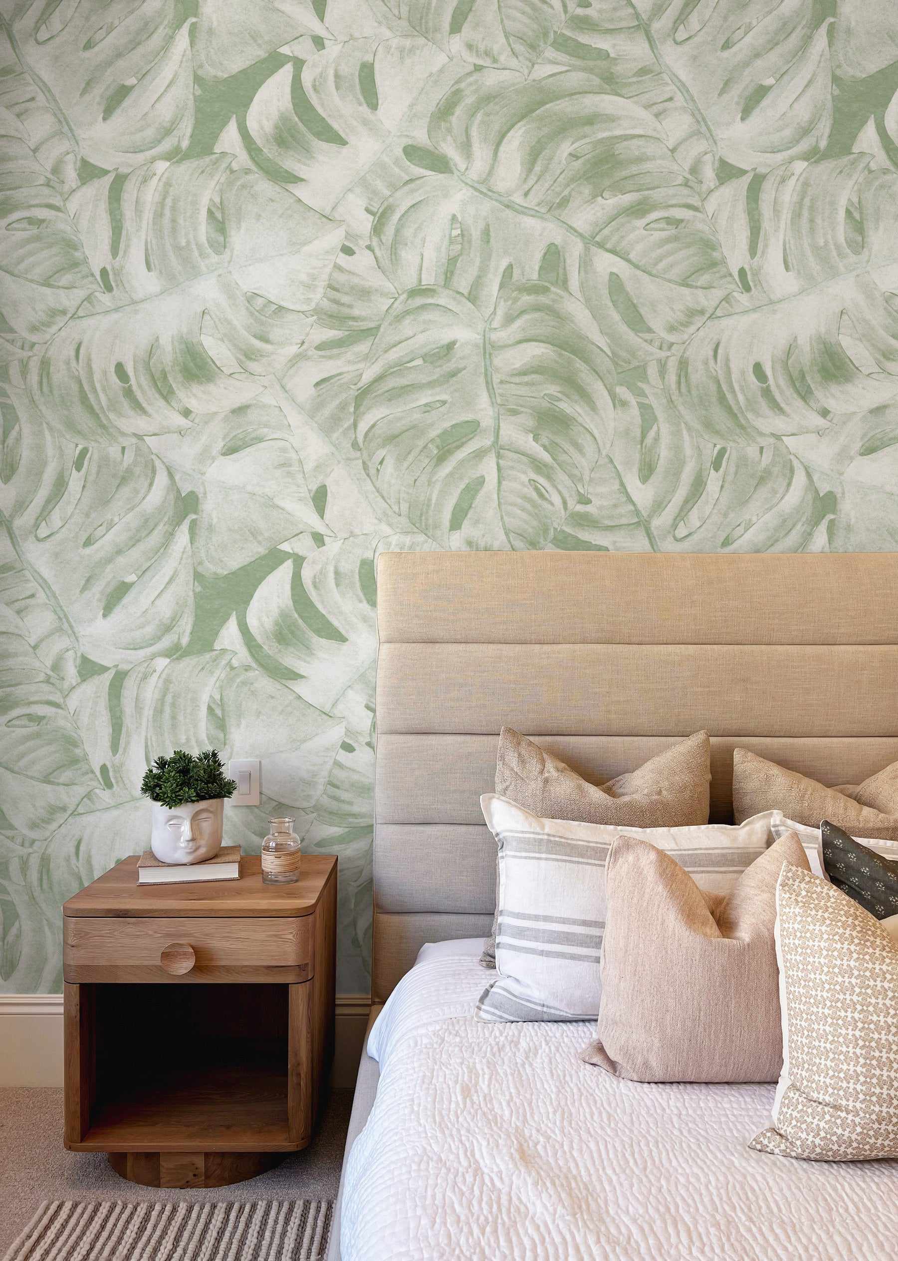 Hamptons Monstera Sage Green Wallpaper