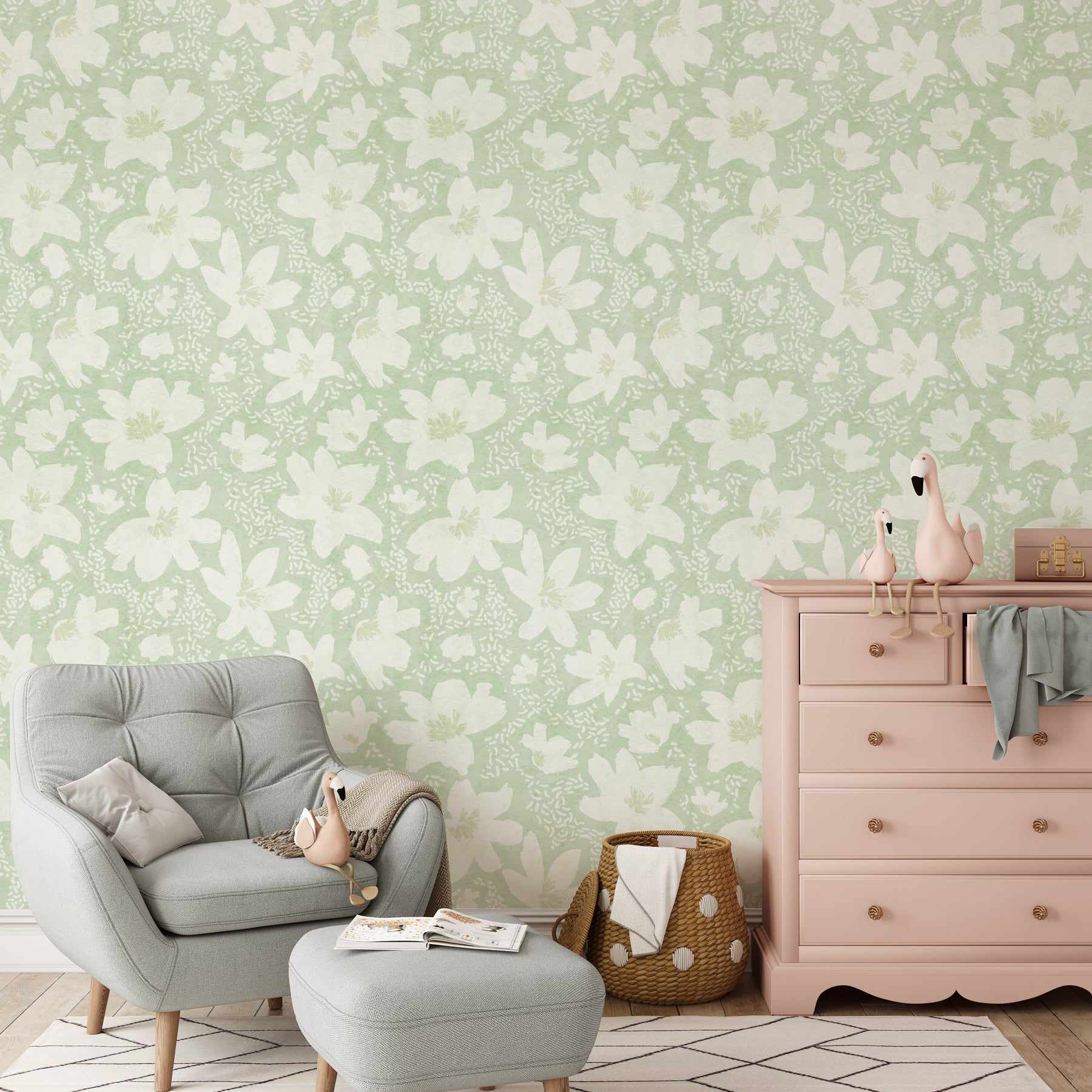 Spring Florals Sage Green Wallpaper