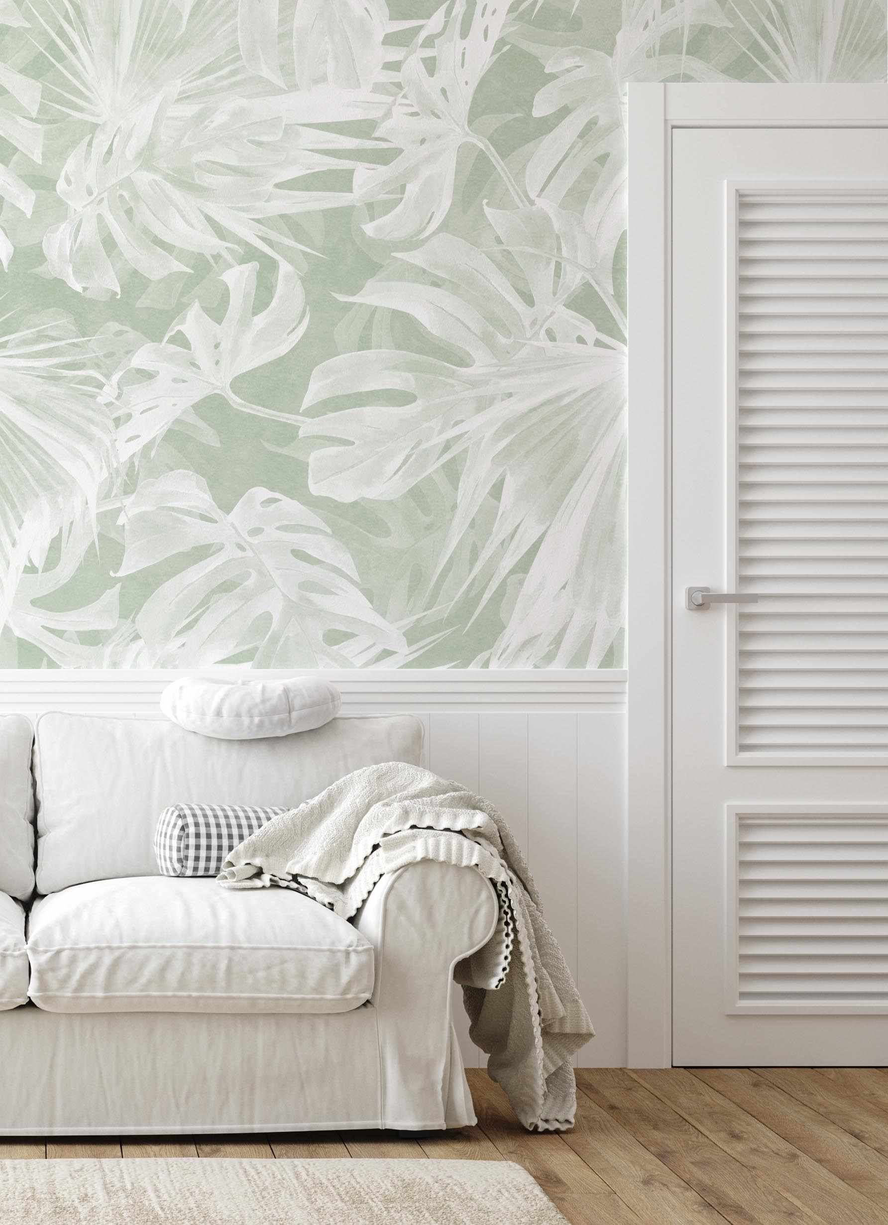 Maui Palm Sage Green Wallpaper-Wallpaper-Buy Australian Removable Wallpaper Now Sage Green Wallpaper Peel And Stick Wallpaper Online At Olive et Oriel Custom Made Wallpapers Wall Papers Decorate Your Bedroom Living Room Kids Room or Commercial Interior