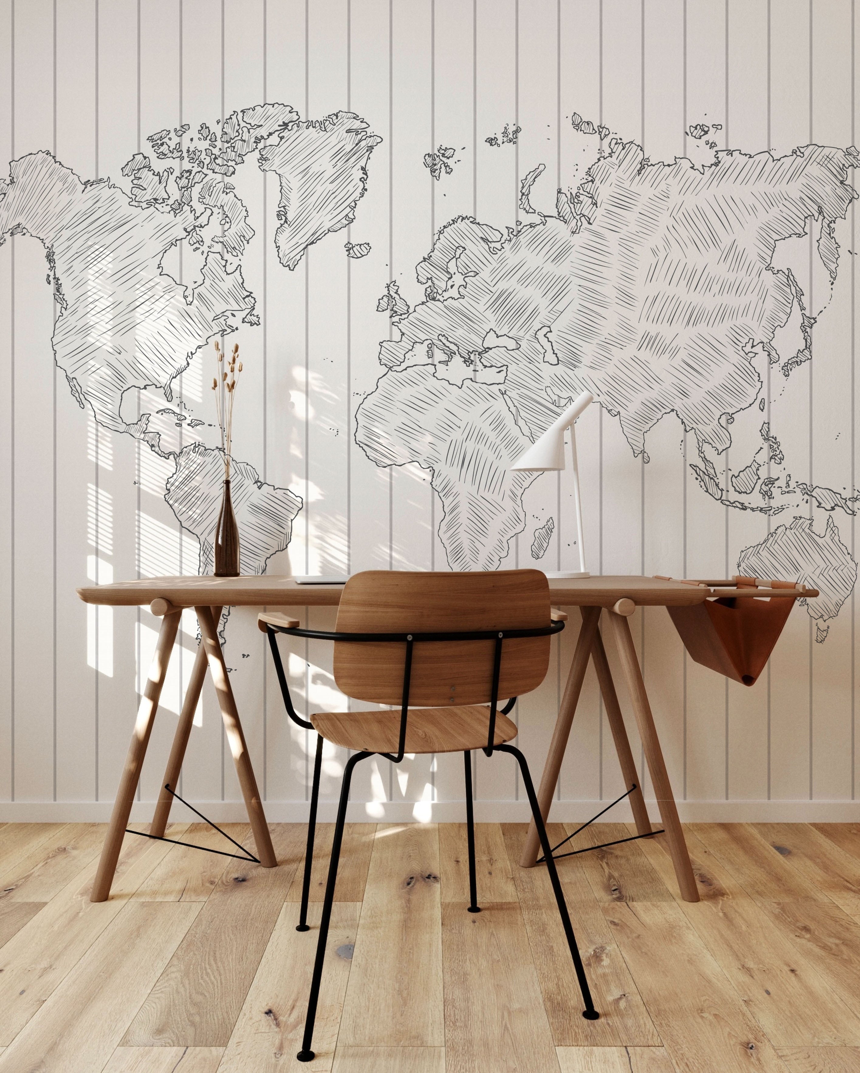 Sketched Stripe Charcoal Map Wallpaper Mural