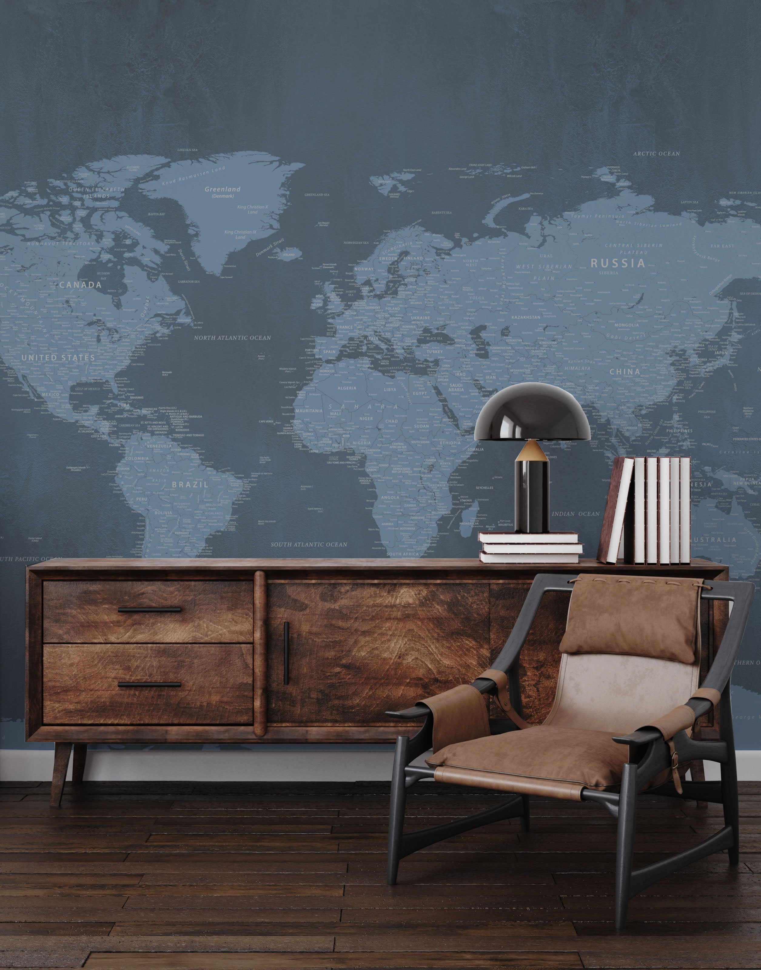 World Map Navy Wallpaper Mural