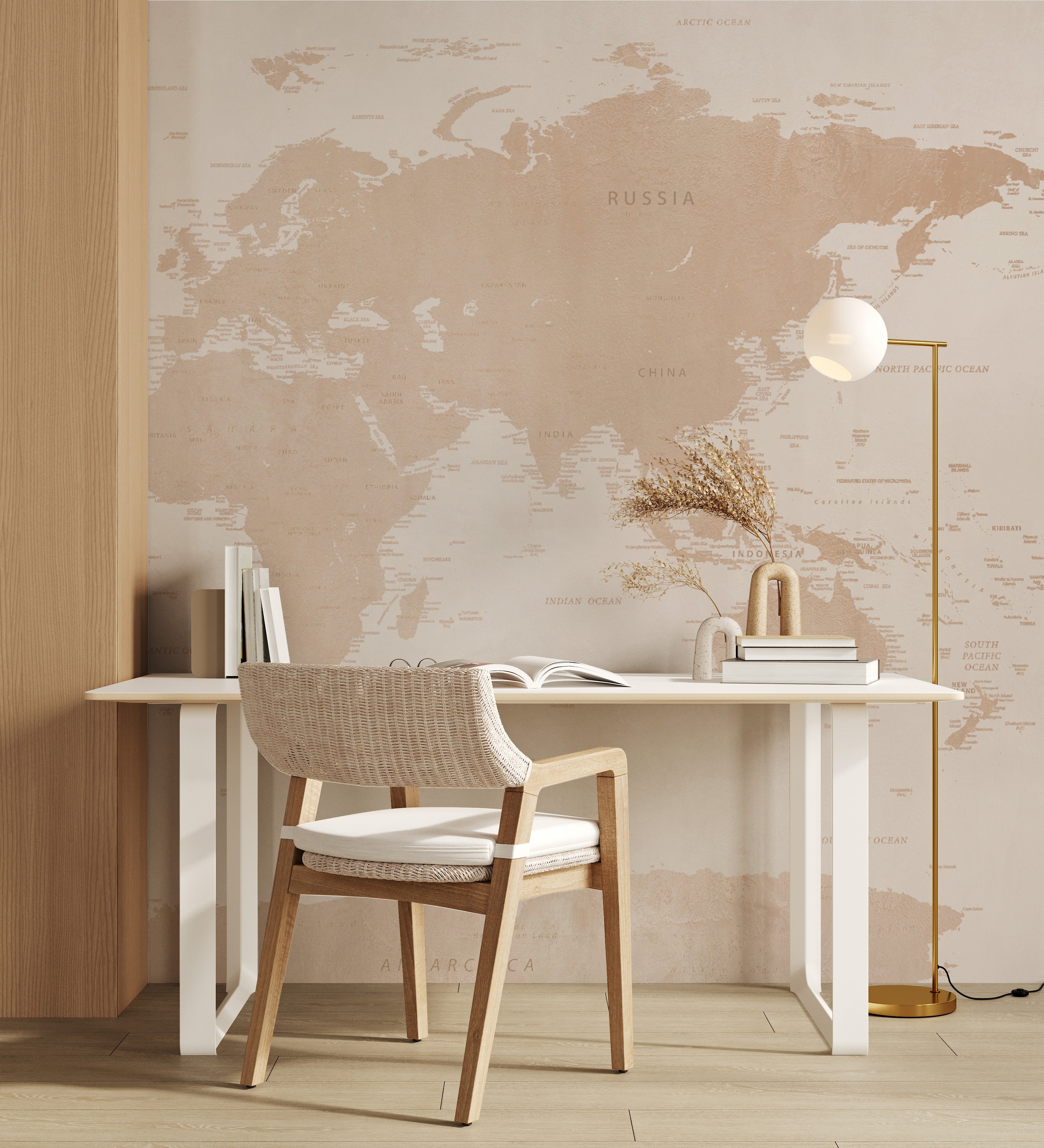 World Map Beige Wallpaper Mural