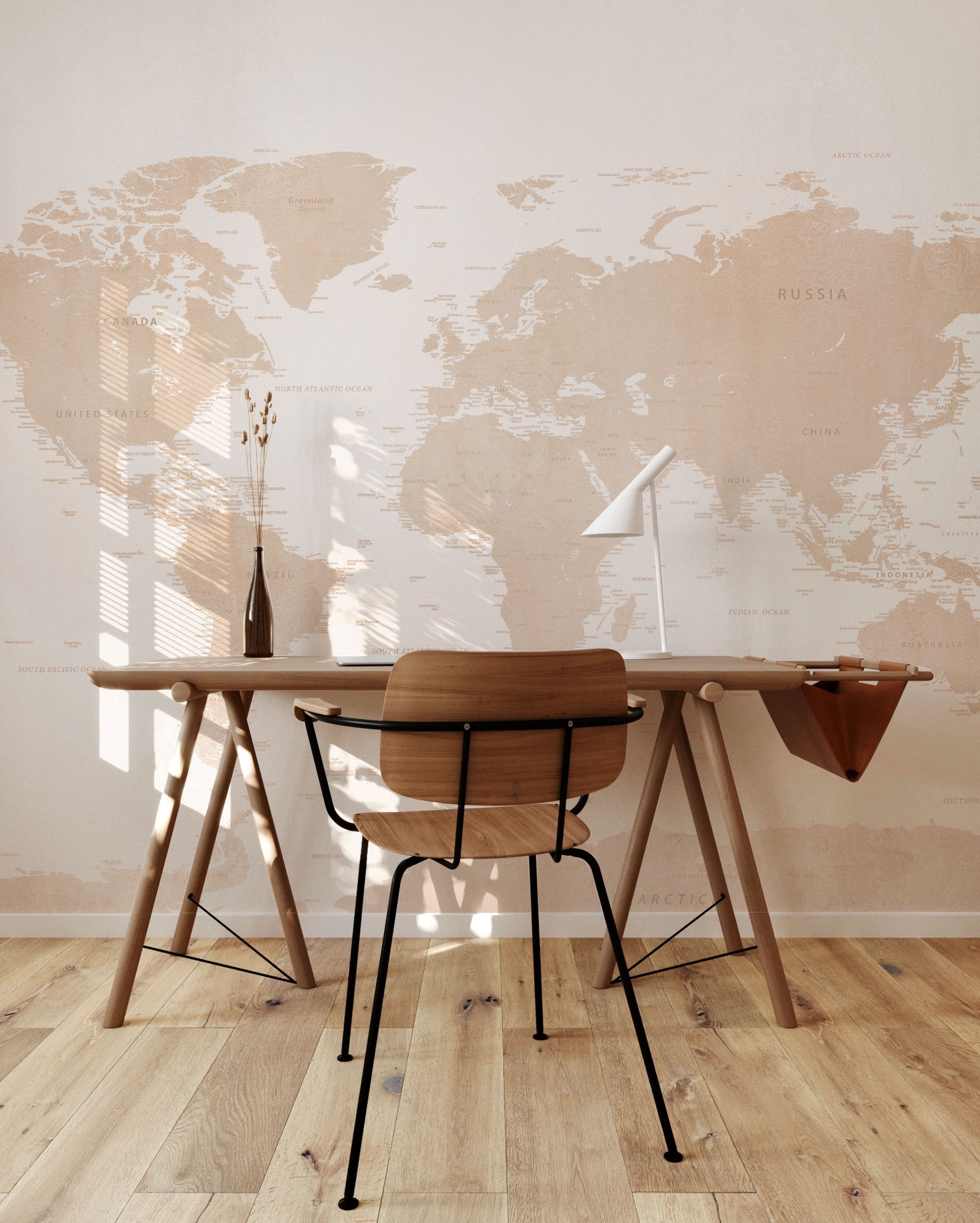 World Map Beige Wallpaper Mural